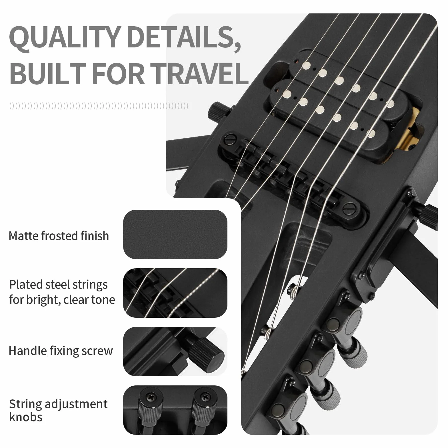 Guitarra eléctrica de viaje ultraligera con diapasón de palisandro de 64 cm, color negro