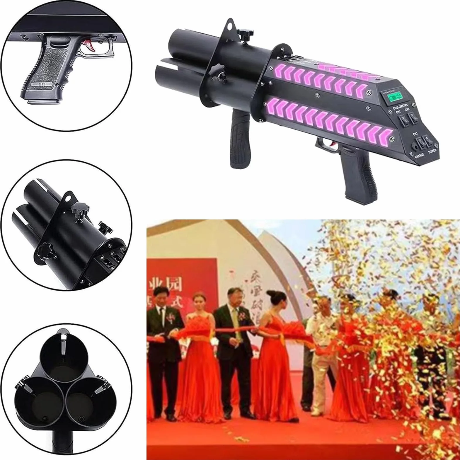 Lanzador de Confeti eléctrico, cañón Lanzador de Confeti portátil con Luces, Recargable, para Eventos Especiales, Fiestas, Clubes, Bodas, conciertos, Iluminado