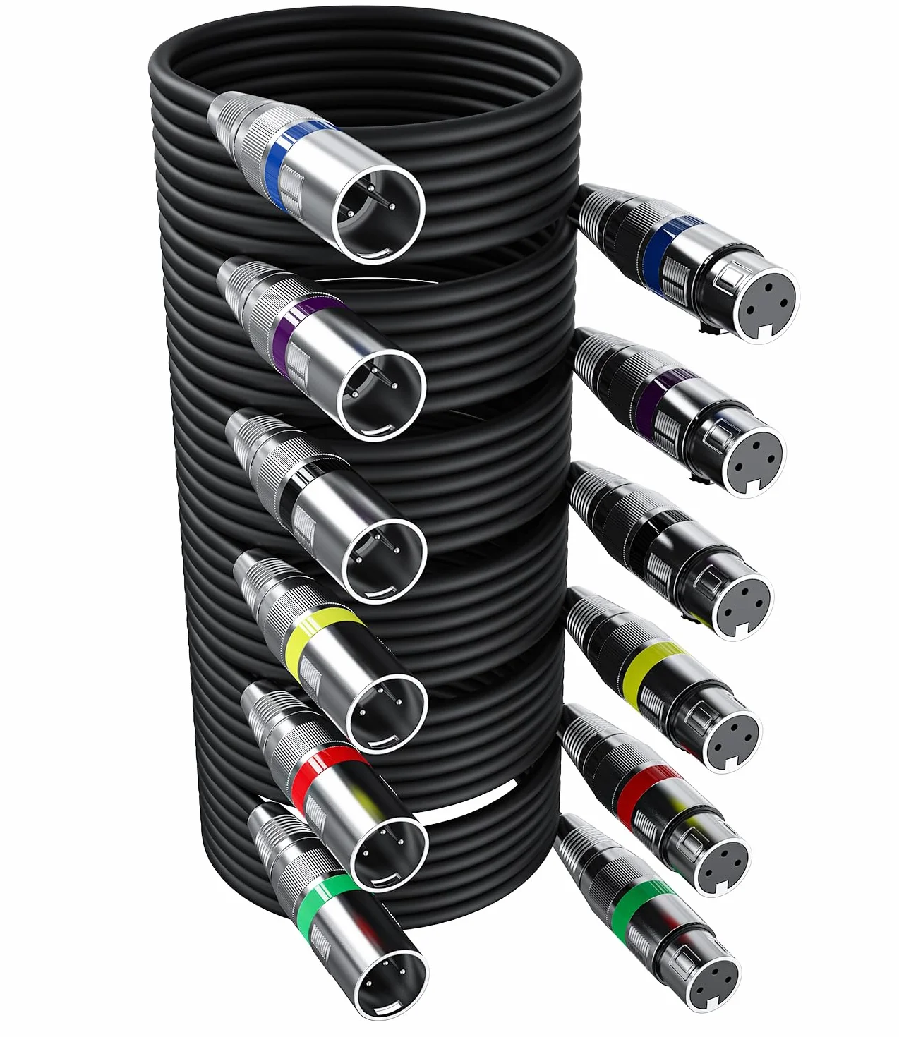 Xespis 6Pack 5M Cable XLR Cable de micrófono,Cable XLR balanceado de 3 pines macho a hembra Cable de micrófono multicolor Cable DMX Cable de conexión de micrófono