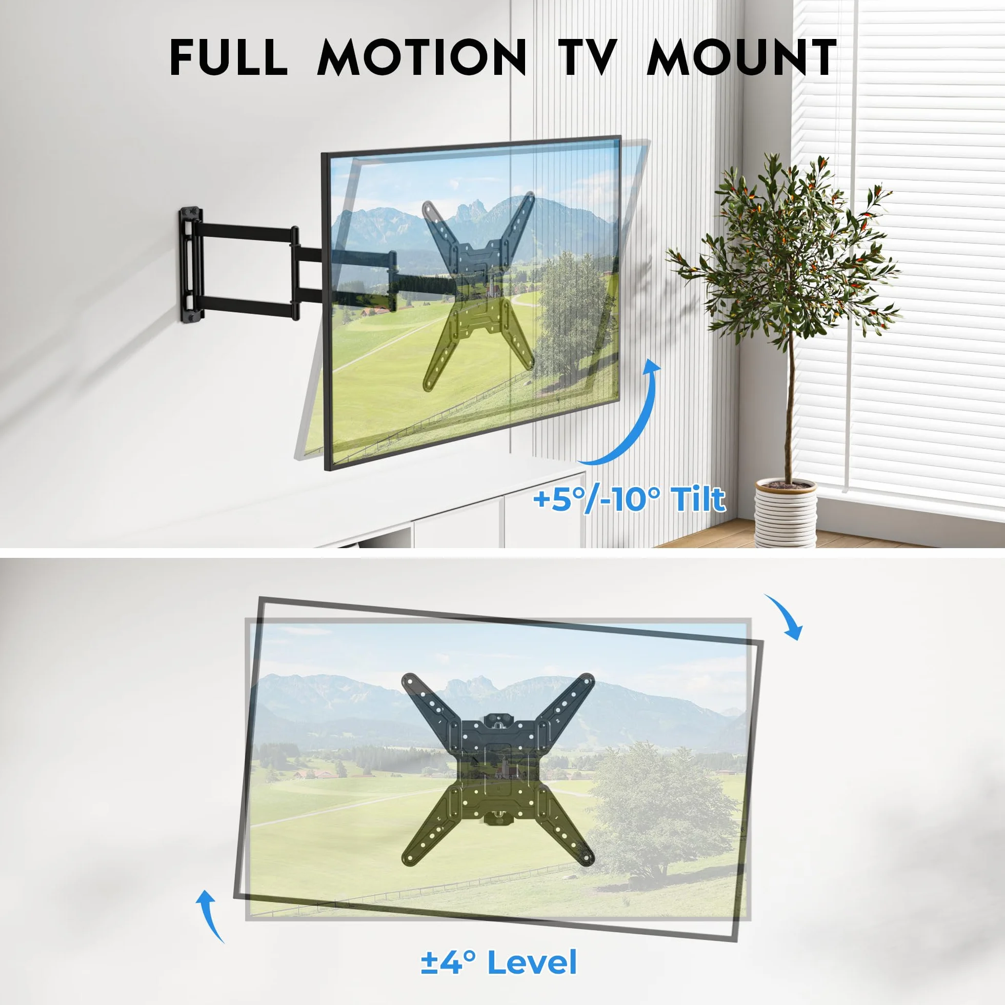 BONTEC Soporte TV Pared 26-65 Pulgadas, Brazo Extensible 950 mm, Inclinable Giratorio, Carga 35 kg, VESA 400x400 mm
