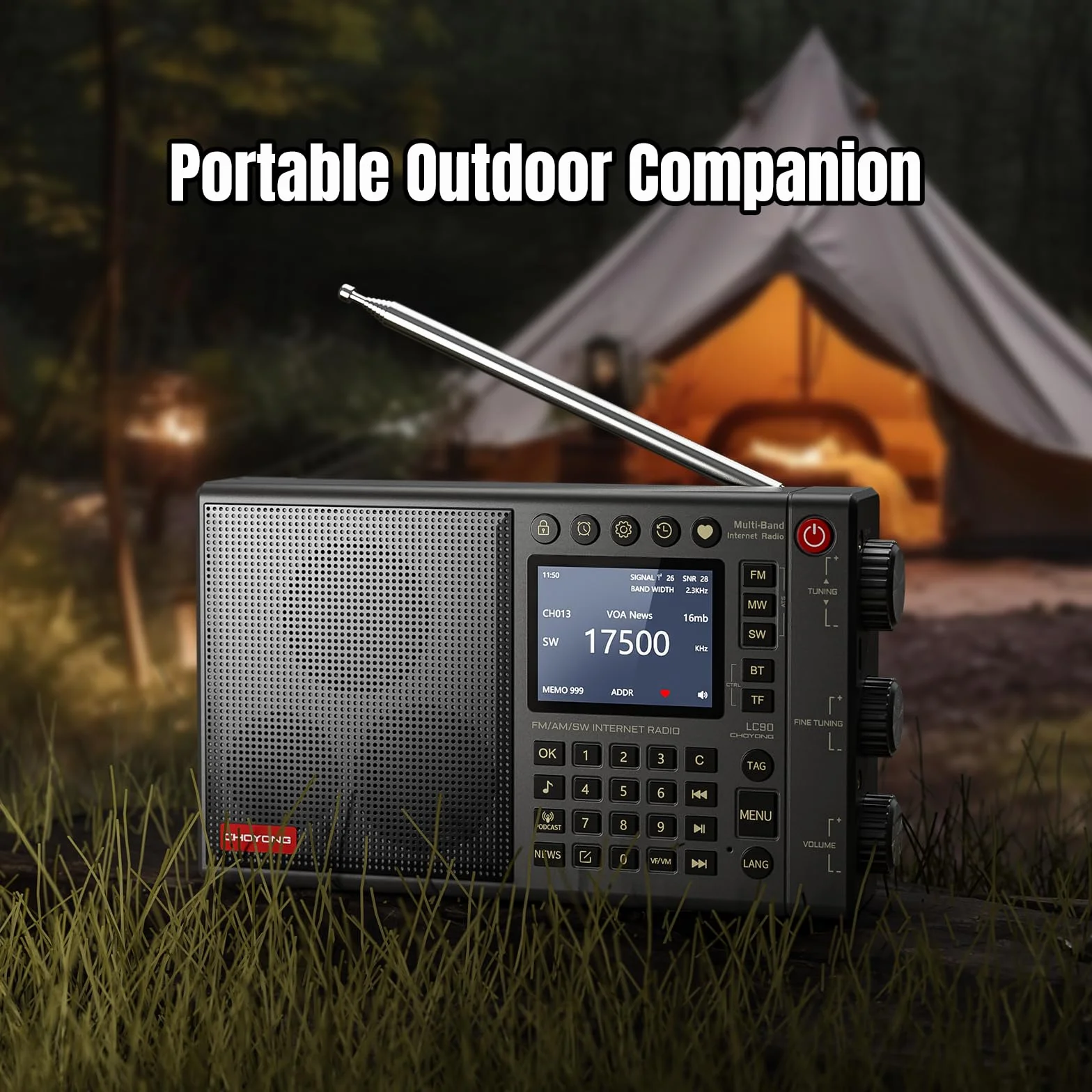 CHOYONG LC90 - Radio de Internet Wi-Fi/4G, Radio portátil FM/LW/MW/SW con batería Recargable de 5000 mAh, Estaciones de Radio 40K, Altavoz BT, Reloj Despertador, Altavoces estéreo de 15 W, Compatible