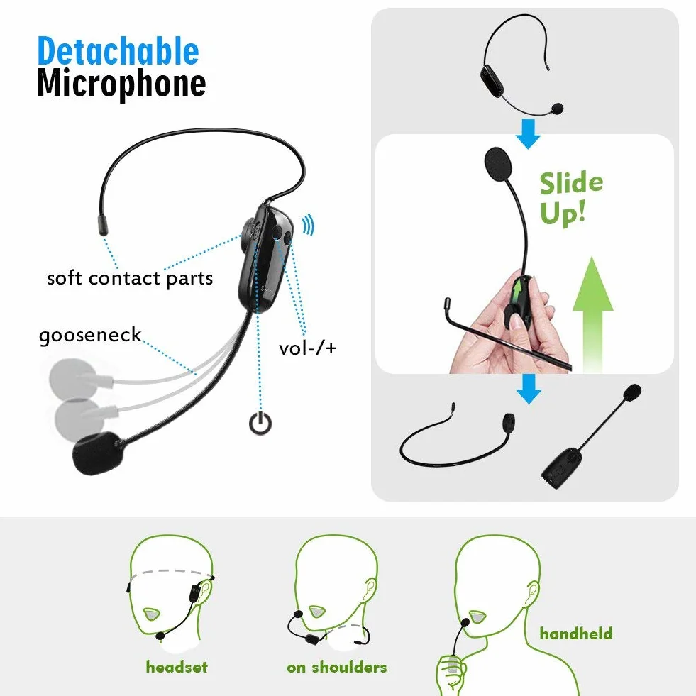 SHIDU 18W Amplificador de voz inalámbrico Sistema PA impermeable con micrófono inalámbrico UHF Altavoz Bluetooth para aula al aire libre Guía turístico