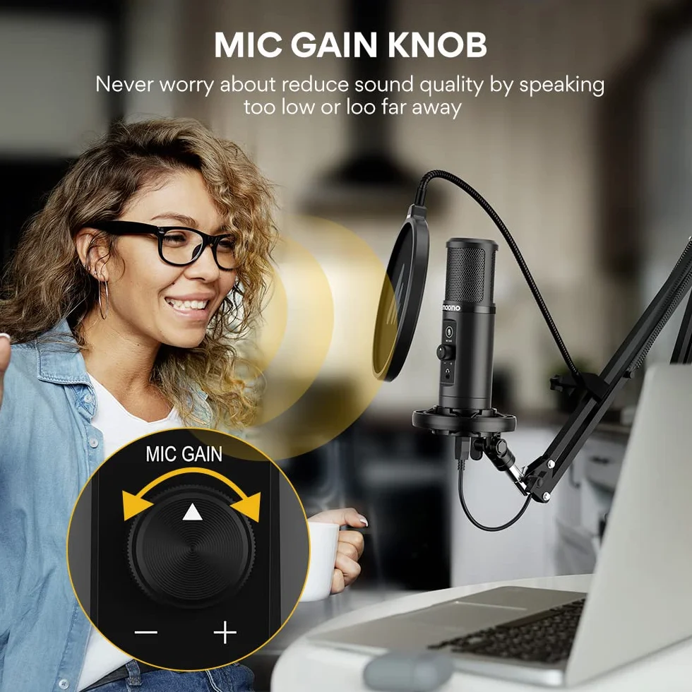 MAONO Micrófono USB para PC, Micrófono Condensador Profesional con Silencio, Ganancia de Mic, Monitoreo de Latencia Cero, Kit Brazo para Streaming, Podcast,Gaming, Grabación, Twitch, Youtube, PM422