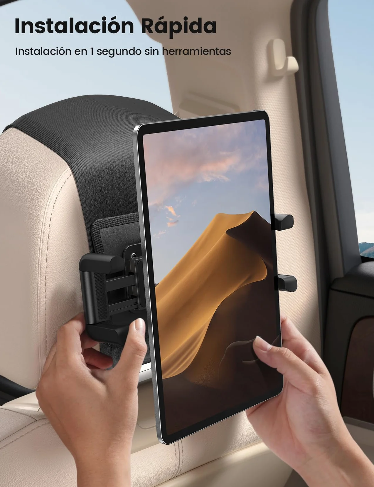 Lamicall Soporte Tablet Reposacabezas Coche Clip Silicona Ancho Plegable 360° Rotación Tira Mágica Elástica para iPad Switch 6,1-13"