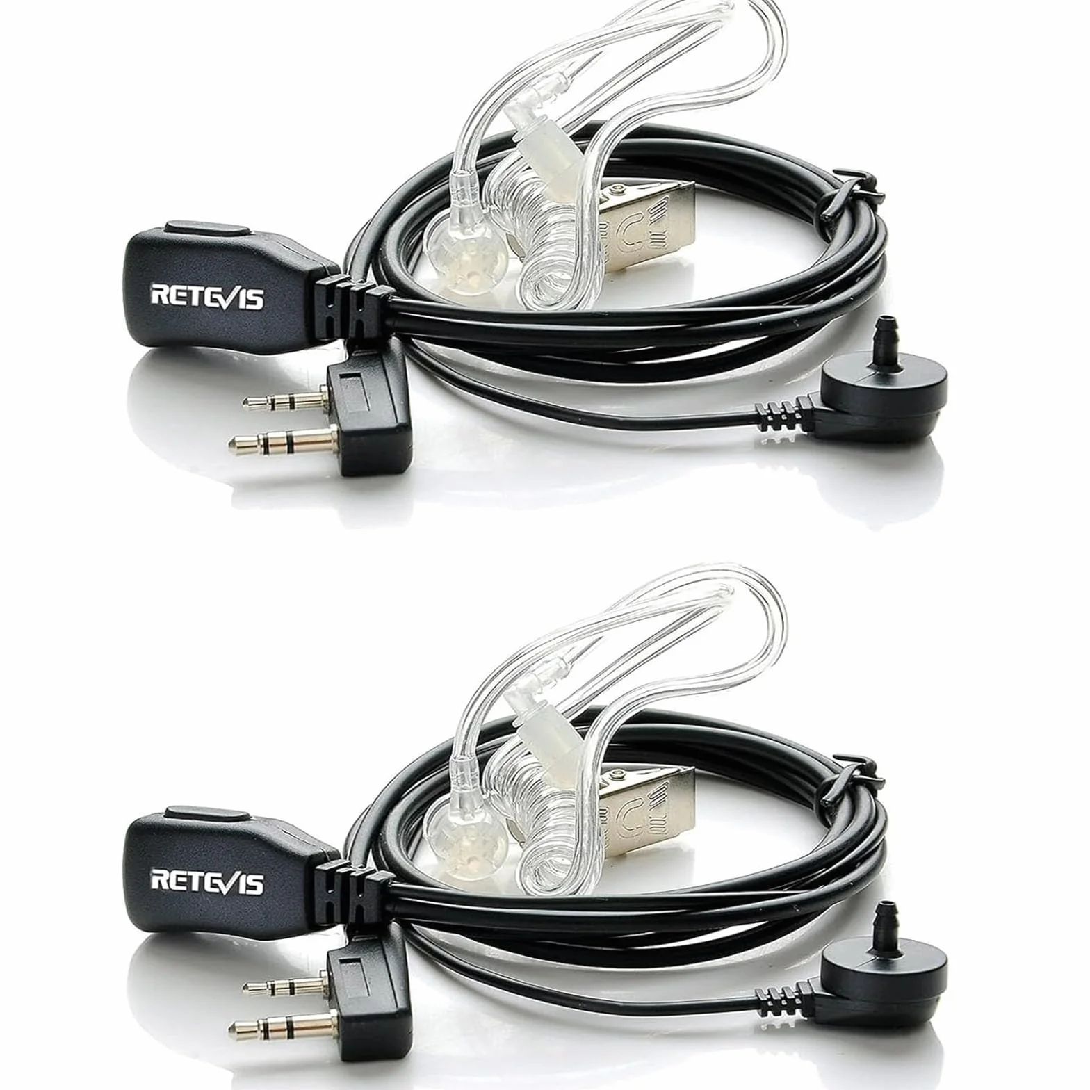 Retevis Walkie Talkie Auricular, Pinganillo Compatible con Baofeng UV-5R BF-888S RT24 RT622 RT27 RT619 Walkie Talkie 2 Pines Auriculars Transparente Tubo Acústico (2 Pacs)