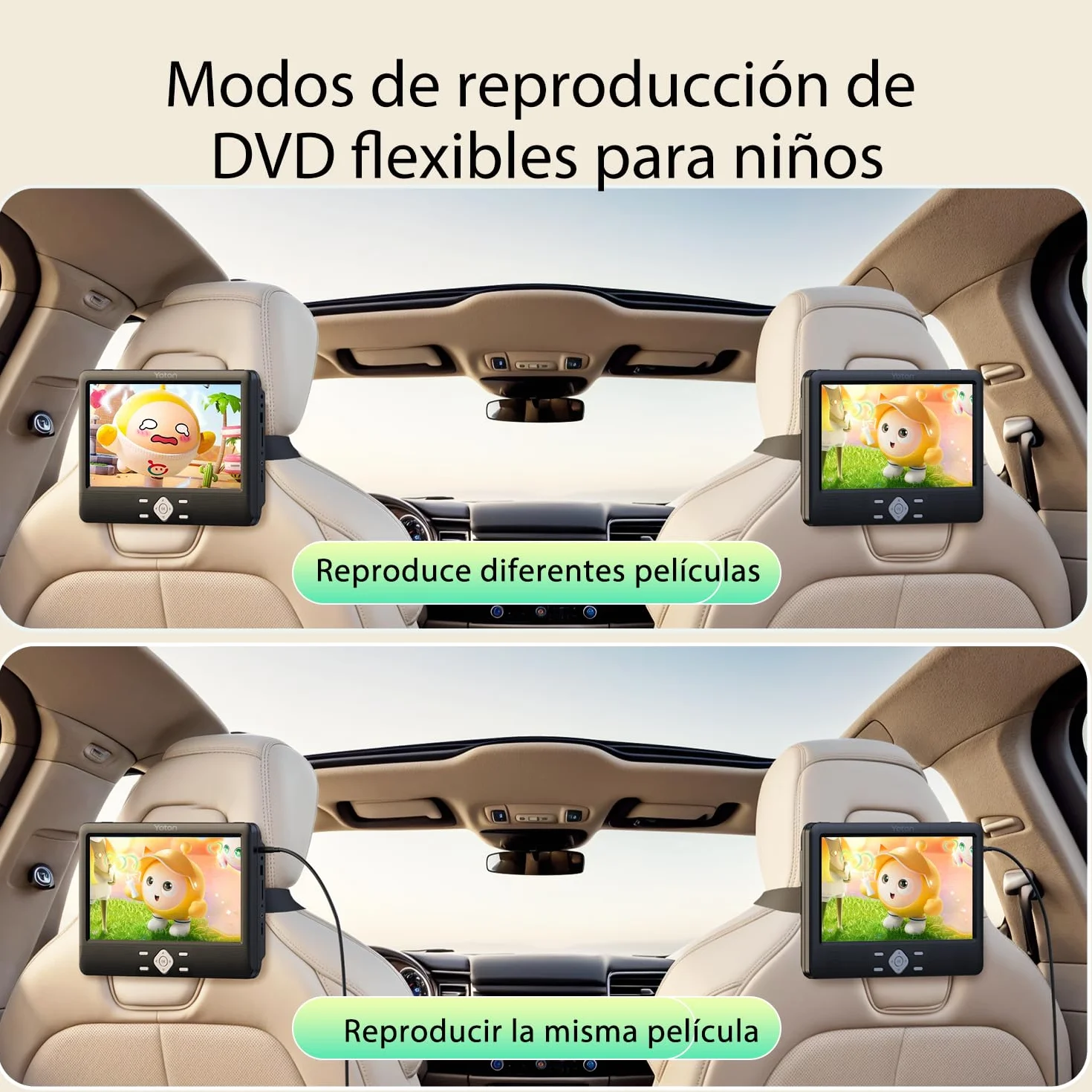 YOTON Reproductor de DVD portátil para niños, 10,5 pulgadas, compatible con USB/SD, con soporte para reposacabezas, 5 horas de