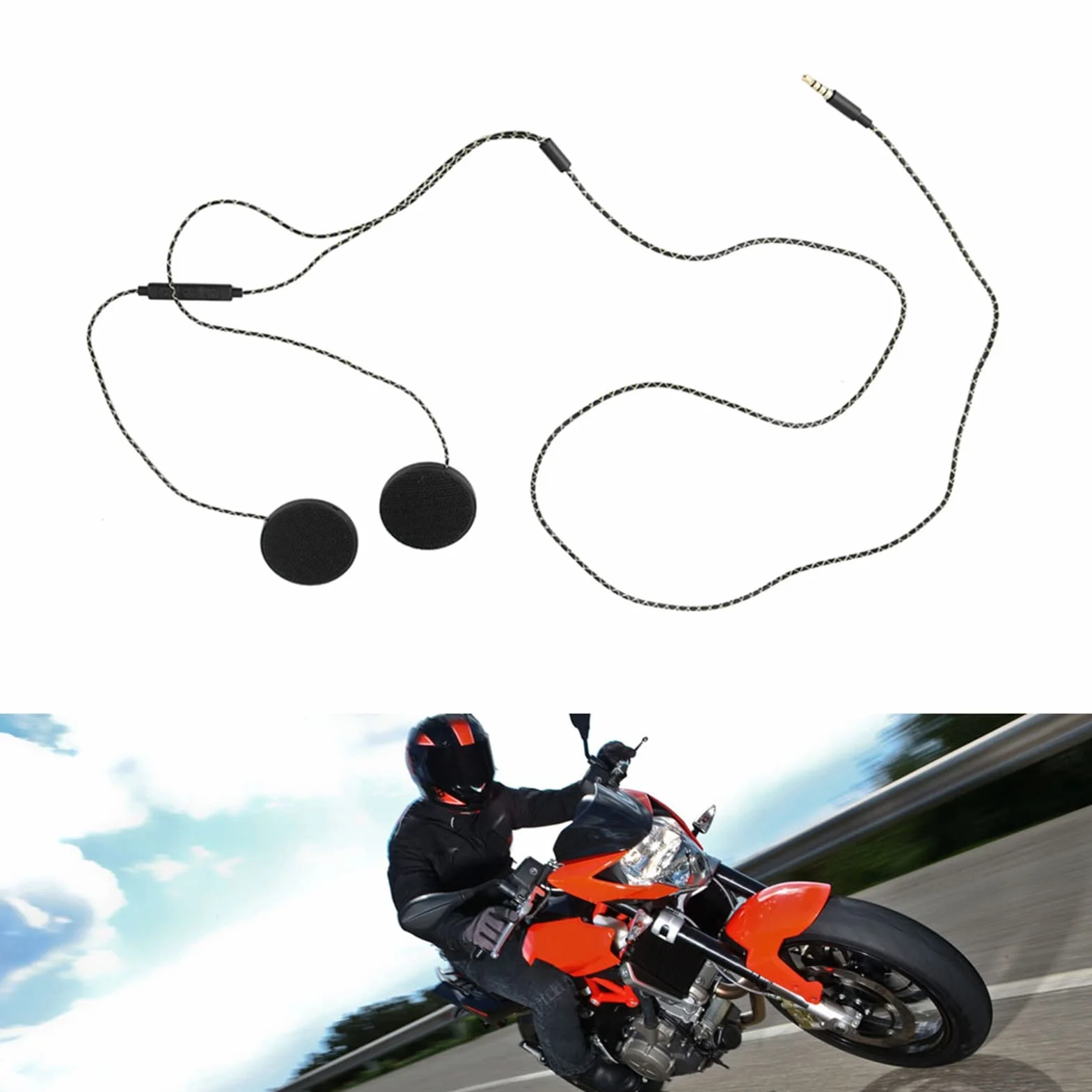 Auriculares para Casco de Moto con Cable, Jack 3,5 mm, Compatible iOS Android MP3
