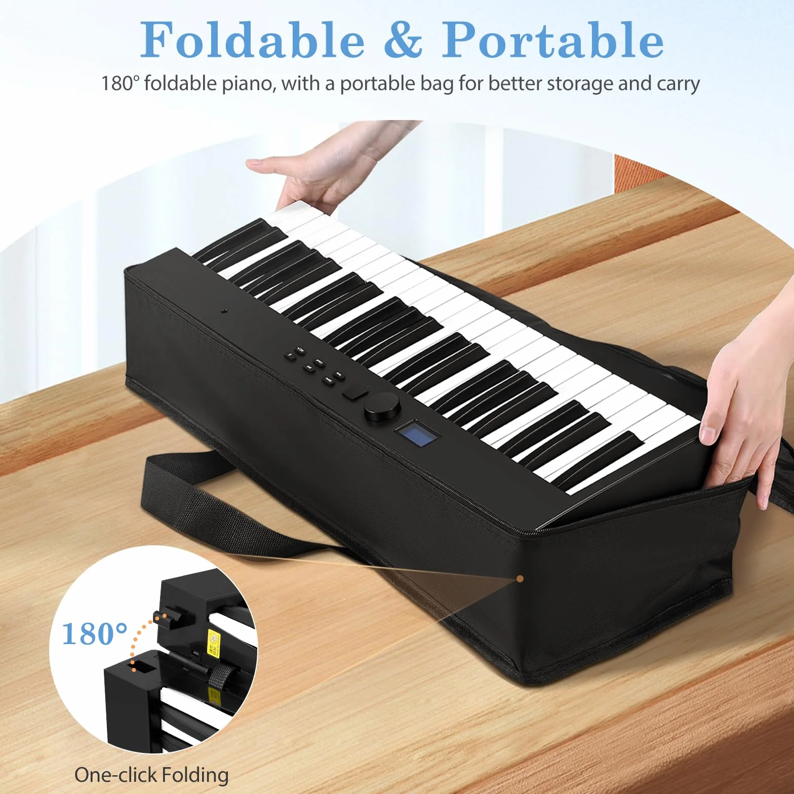 Teclado de Piano de 88 Teclas, Plegable Pianos digitales portátil, Digital Piano con teclas semi-ponderadas de tamaño completo para Principiantes, Teclado de Piano Digital Bluetooth