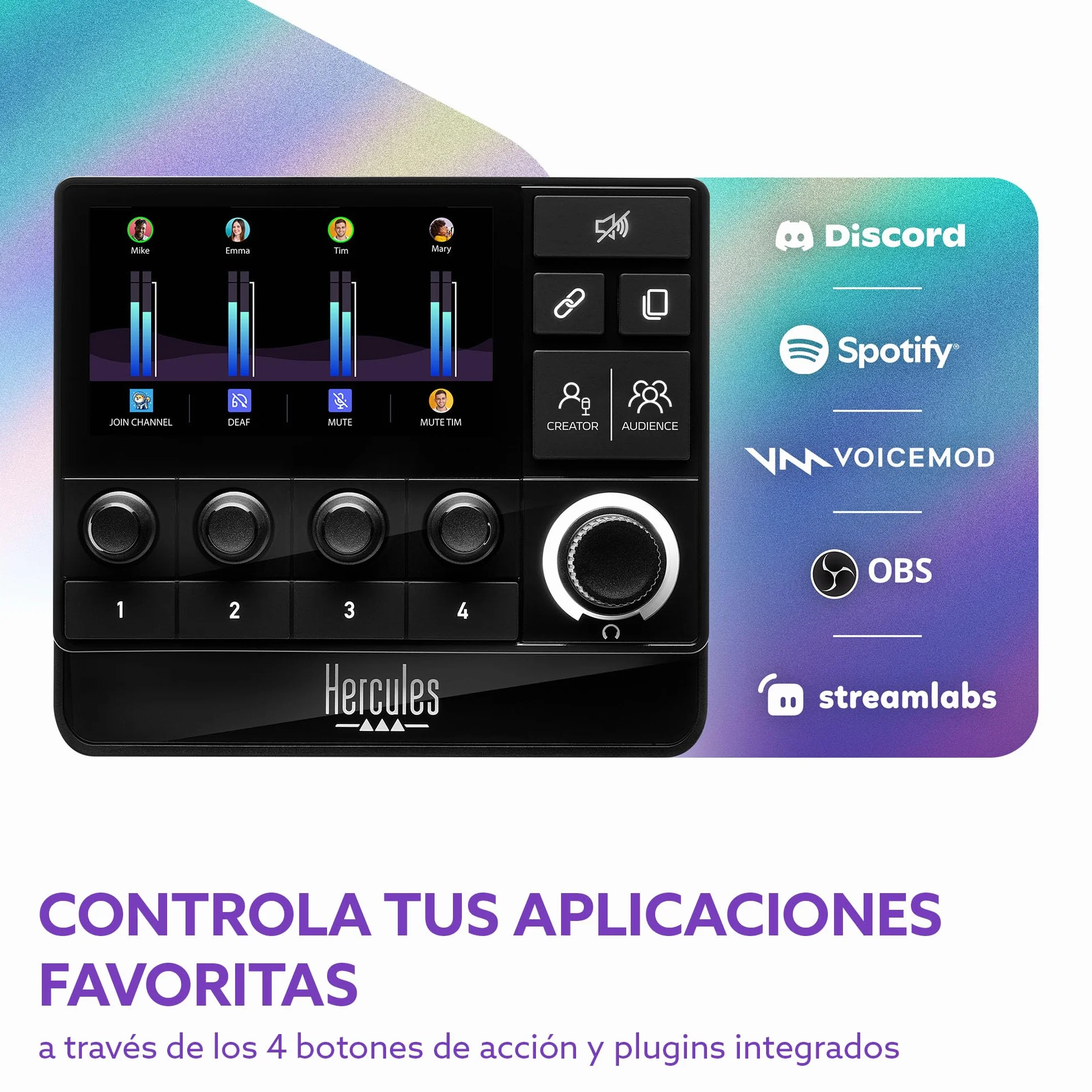 Hercules Stream 200 XLR - Mezclador de Audio y Tarjeta de Sonido para Streaming (Entrada XLR Profesional, Pantalla LCD, Control de Mezcla Dual para Público/DJ, PC Windows) Negro