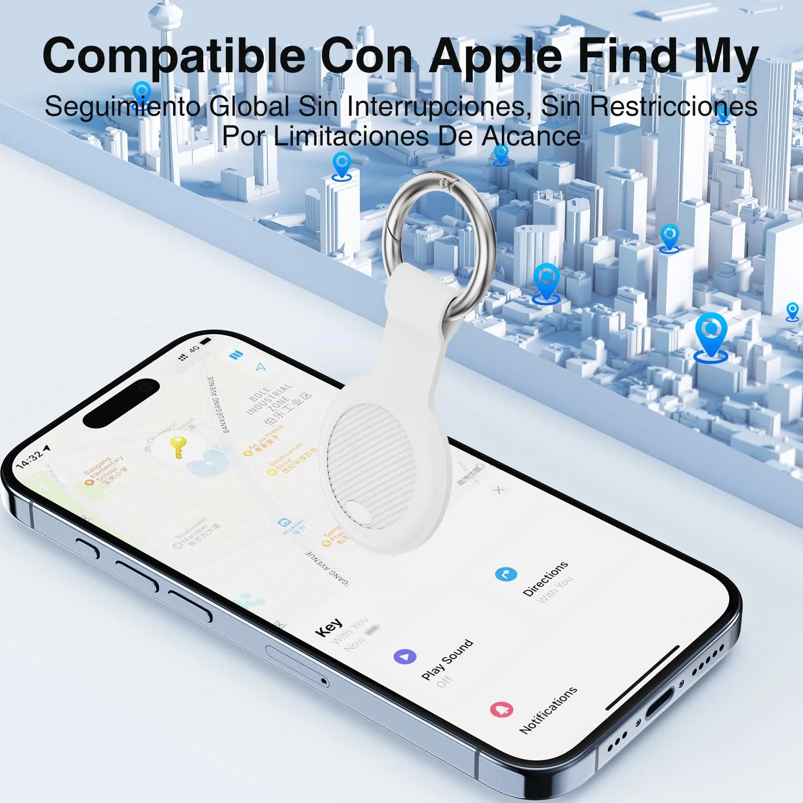 Localizador Bluetooth Blanco - 2 Pack Tracker Tag Funciona con Apple Buscar (Sólo iOS 14.5+), Encuentra Teléfono y Llaves, Rastreador GPS Impermeable para Carteras y Maletas, Batería Reemplazable