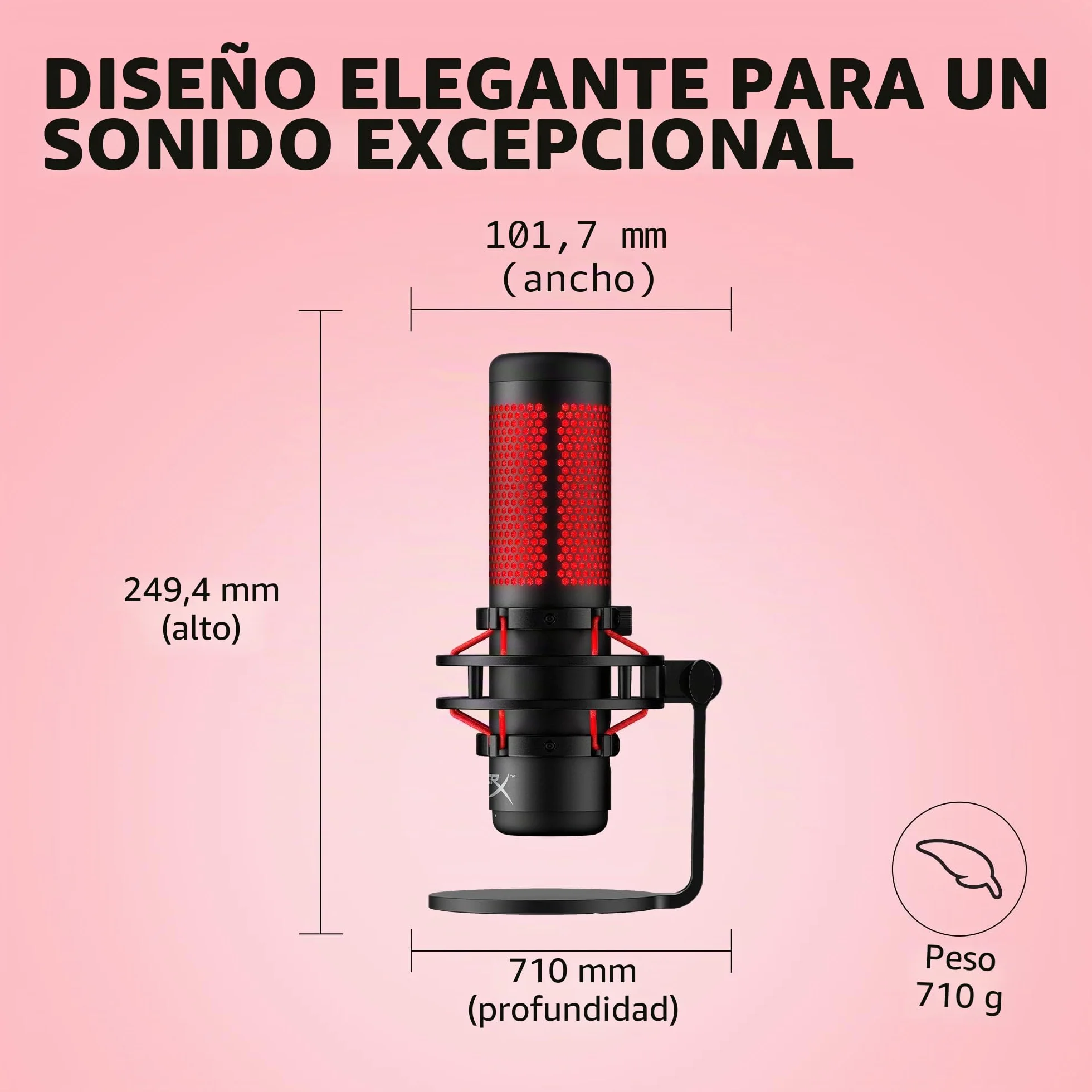 HyperX QuadCast - Micrófono de condensador USB, soporte de choque antivibración, cuatro patrones polares, filtro pop, control de ganancia, para PC, PS4, PS5 y Mac, Negro y Rojo