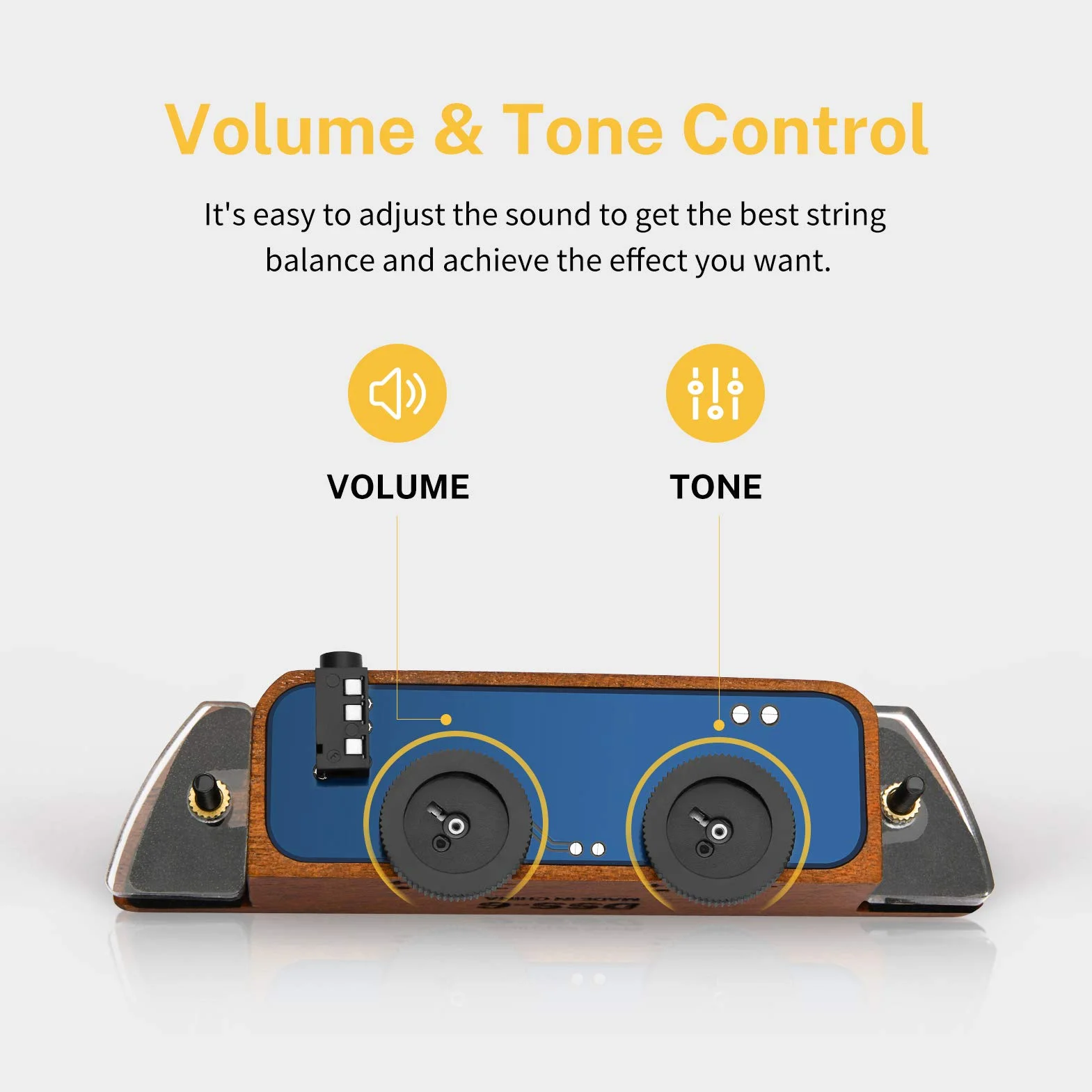 Pastilla para Guitarra acústica Donner, Pastilla pasiva de Caoba para Boca de Guitarra con humbucker y Control de Volumen y Tono, Compatible con diámetros de Boca de 3,8” a 3,94”