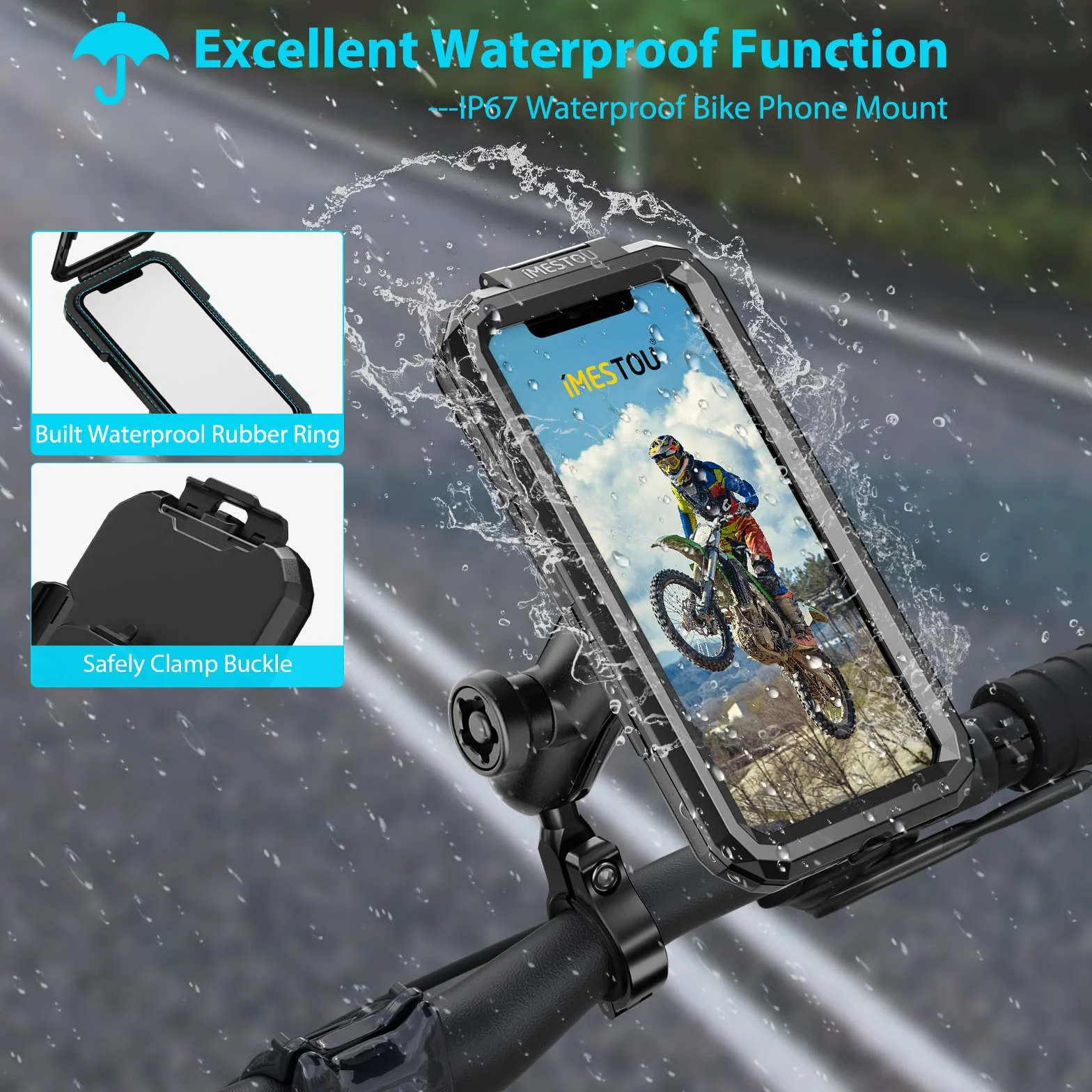 iMESTOU Antirrobo Monte de Teléfono de Motocicleta IP67 Impermeable Rotación 360° Aluminio 1" 3.5-6.1 Pulgadas