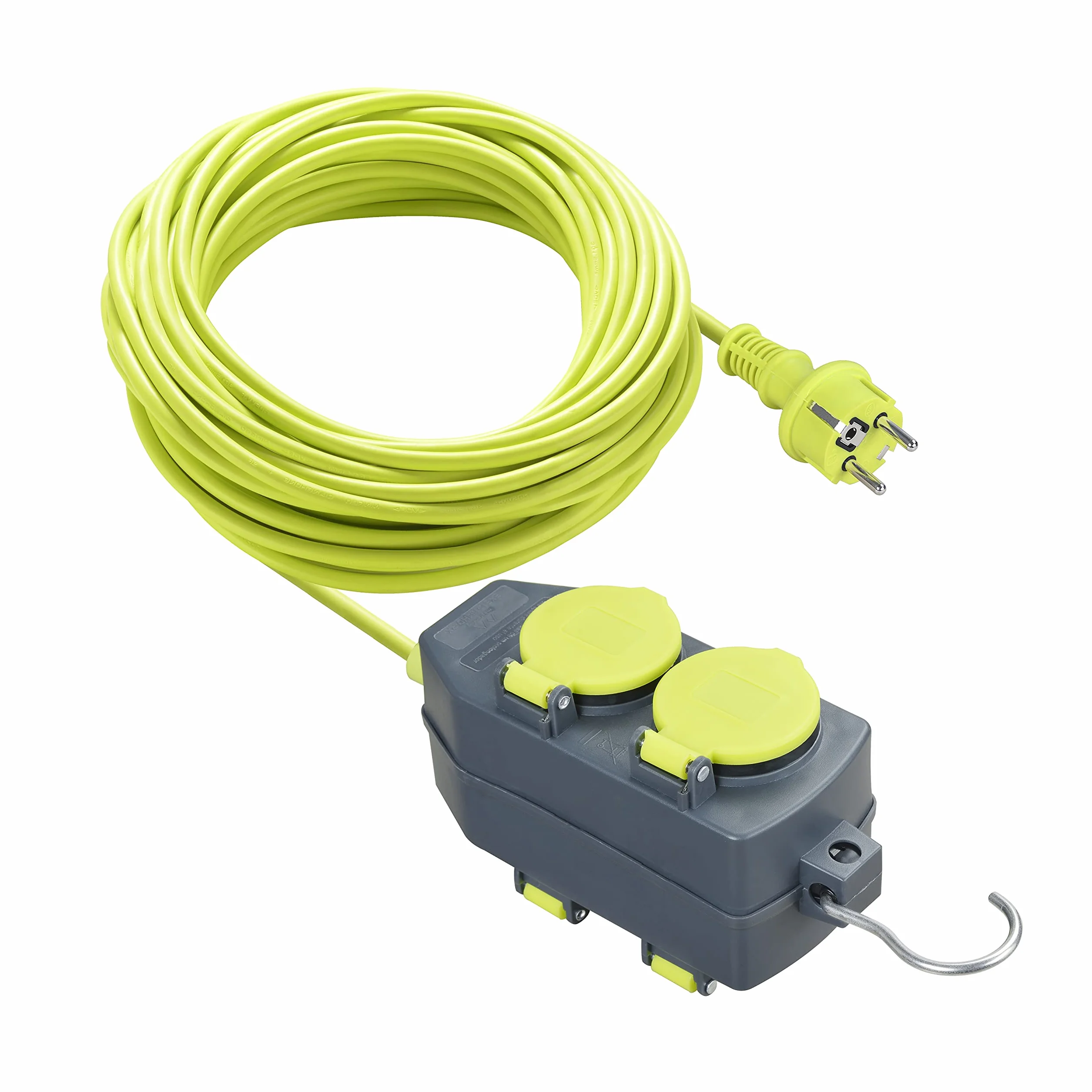 Masterplug Przedłużacz Schuko 15m IP44 2 gniazda zewnętrzny zielony