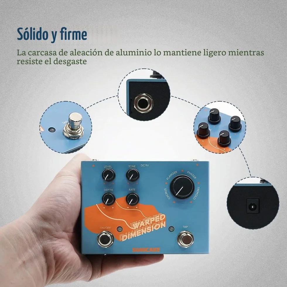 SONICAKE Pedal de efectos de guitarra de modulación 4 modos de Chorus, Flanger, Phaser y Tremolo Digital Warped Dimension