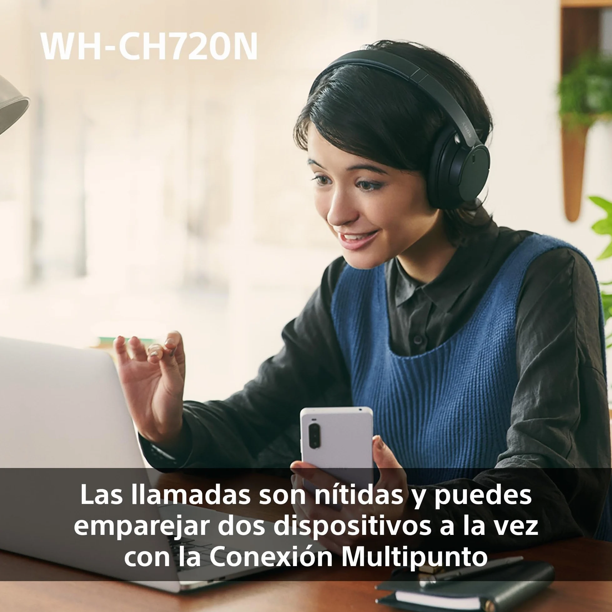 Sony WH-CH720N Auriculares Inalámbricos Bluetooth Noise Cancelling de Diadema, Sonido de , modo Sonido Ambiente, Diseño Ligero, hasta 35 horas de batería, iOS y Android - Negro