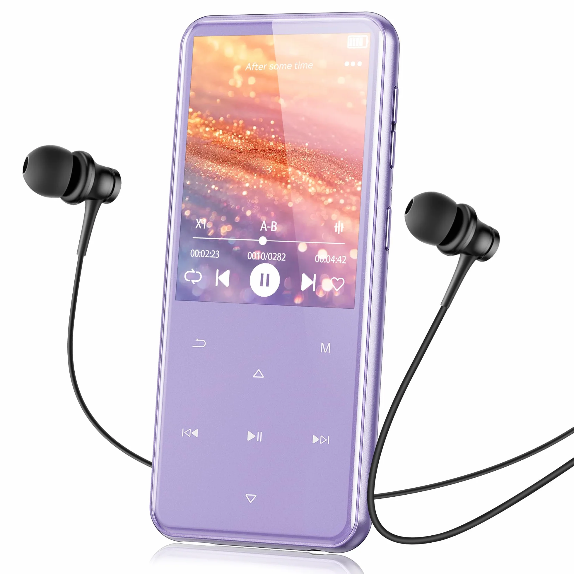 AGPTEK Reproductor MP3 64GB Bluetooth 2.4 Pulgadas Música Altavoz Radio FM Táctil 128GB Morado