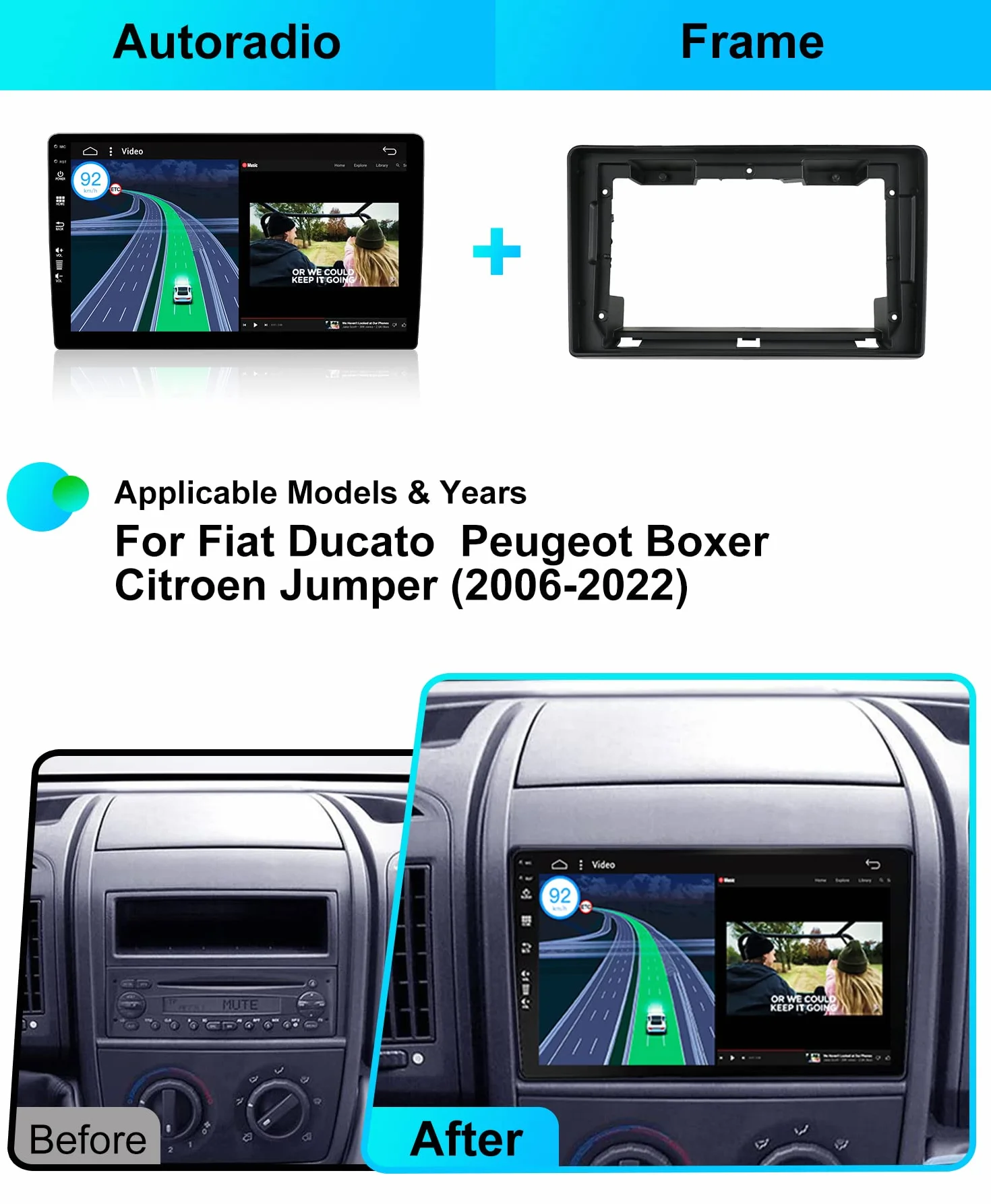 JOYX - 6G+128G - Radio de coche Android 13 IPS para Fiat Ducato/Citroen Jumper/Peugeot Boxer - Inalámbrico CarPlay/Android Auto/DSP - Cámara LED y MIC - 9 pulgadas 2 Din - DAB SWC Fast-Boot 360 Camera