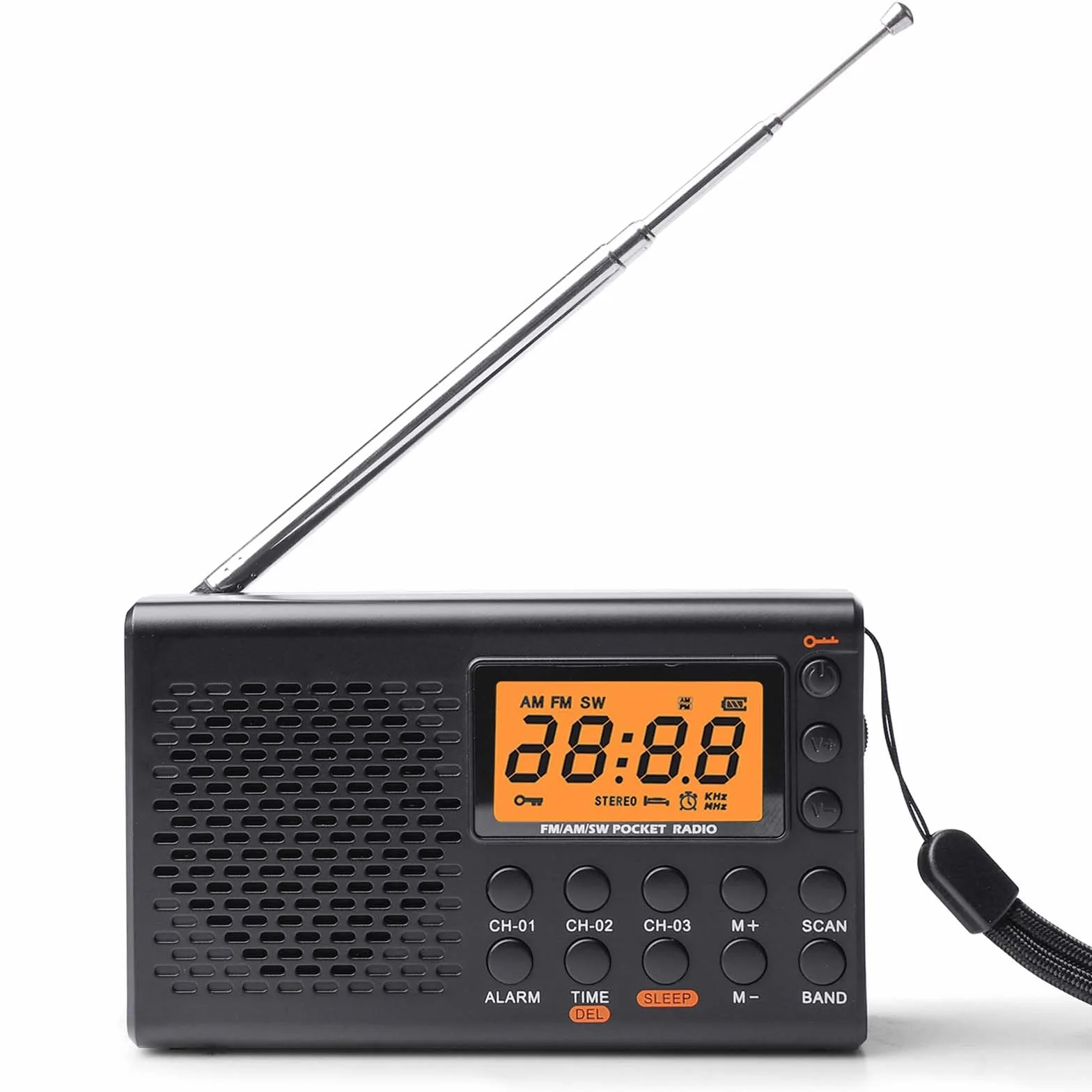 Radio portátil Am/FM/SW con Pantalla LCD, Funciona con Pilas, Altavoz Integrado, Alarma, Temporizador de Apagado automático, Conector para Auriculares, Radio de Cocina con 35 presintonías.