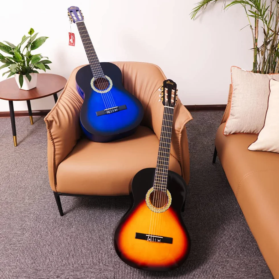 Winzz 4/4 Guitarra Clásica Set para Principiante - Kit de Guitarra Española de 39 Pulgadas con Cuerdas de Nylon para Adultos, Niños Más de 12 Años, Sunburst