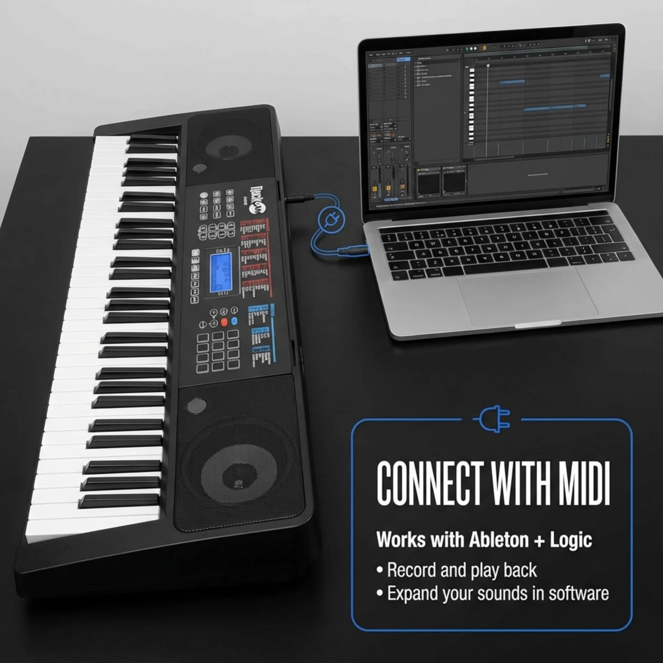 Rockjam Rj761 61 Kit de Teclado de Piano, Piano Digital 61 Clave, Banco Teclado, Soporte de Teclado, Auriculares, Pedal de Sustain y Simplemente Aplicación Piano