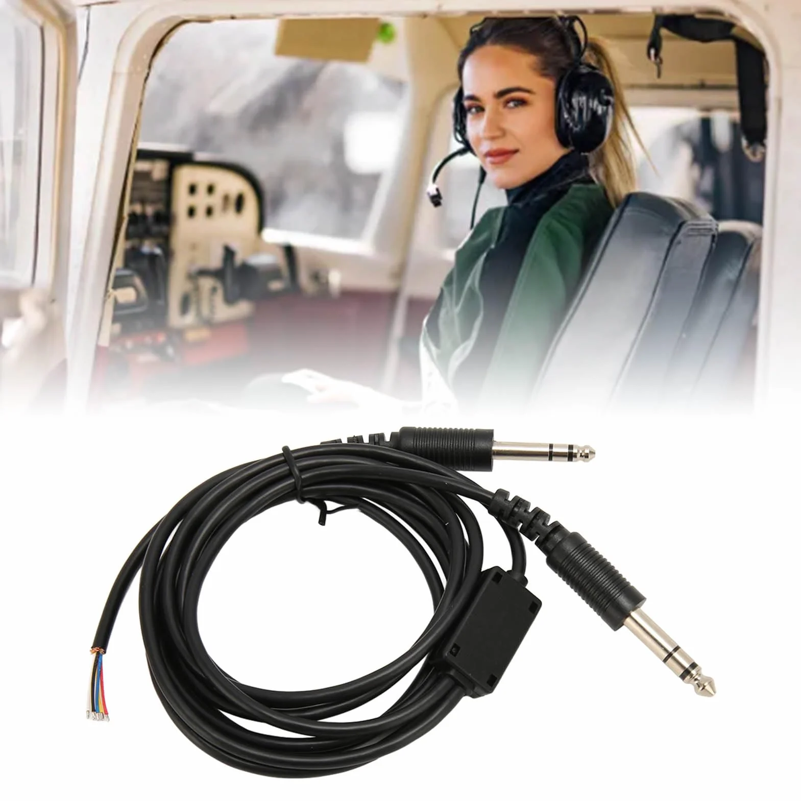 Cable de Repuesto para Auriculares de Aviación para David Clark AVCOMM Pilot, Cable de Bricolaje de 6.6 Pies, Enchufes GA Duales, Material de PVC Duradero, Fácil de Operar,