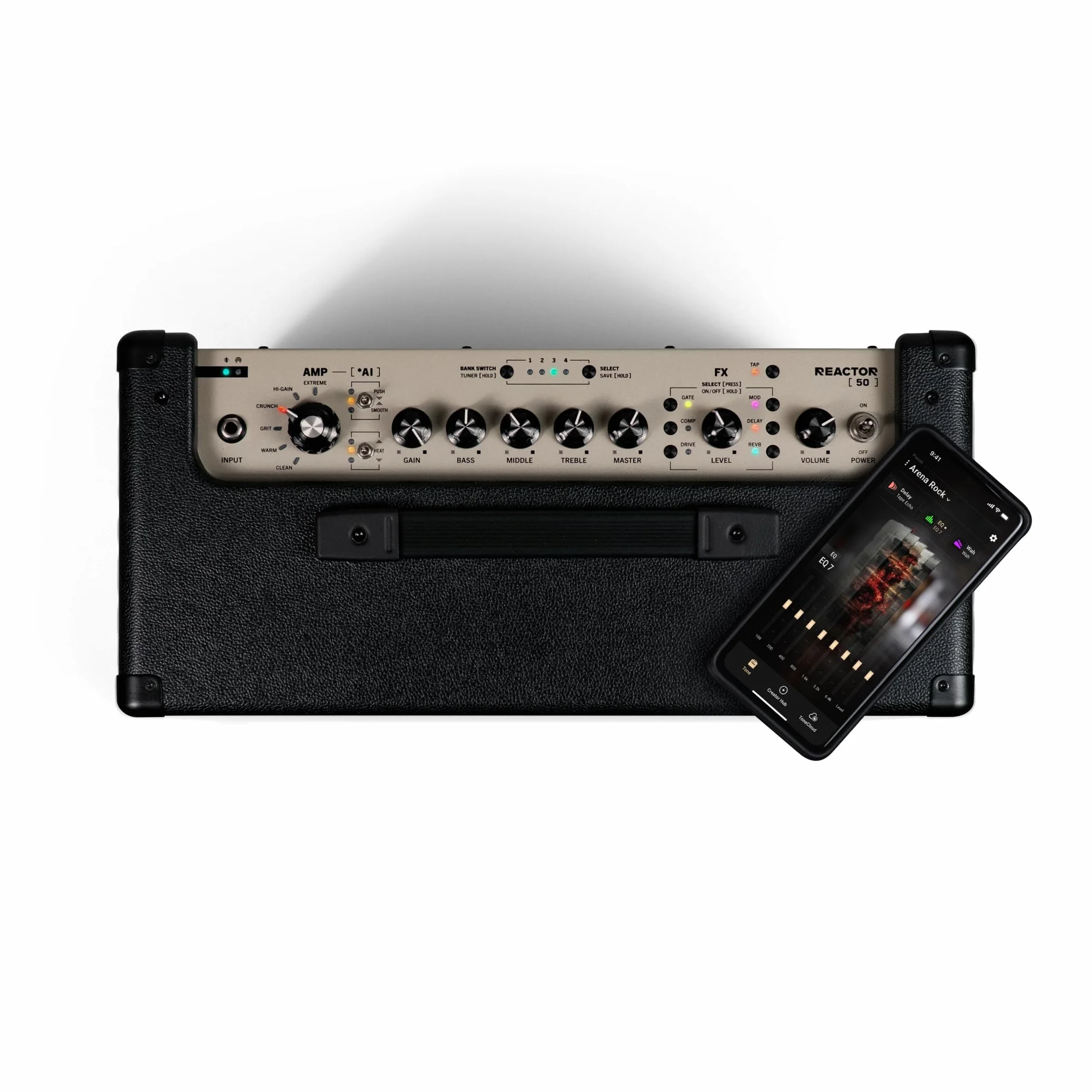 Positive Grid Reactor de 50 W: Amplificador Combo Inteligente para Guitarra con Amp Intelligence. Genera Sonido a Partir de Texto, Imágenes y Audio, con Potencia Seleccionable y Grabación por USB.