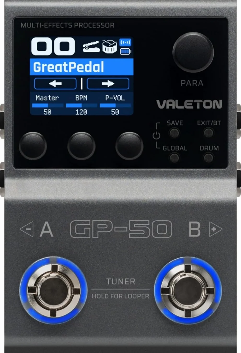 Valeton GP-50 SnapTone procesador multiefectos para guitarra con Neural Amp Modeler, cargador IR, interfaz de audio USB, caja de ritmos, looper, Bluetooth, 100+ efectos