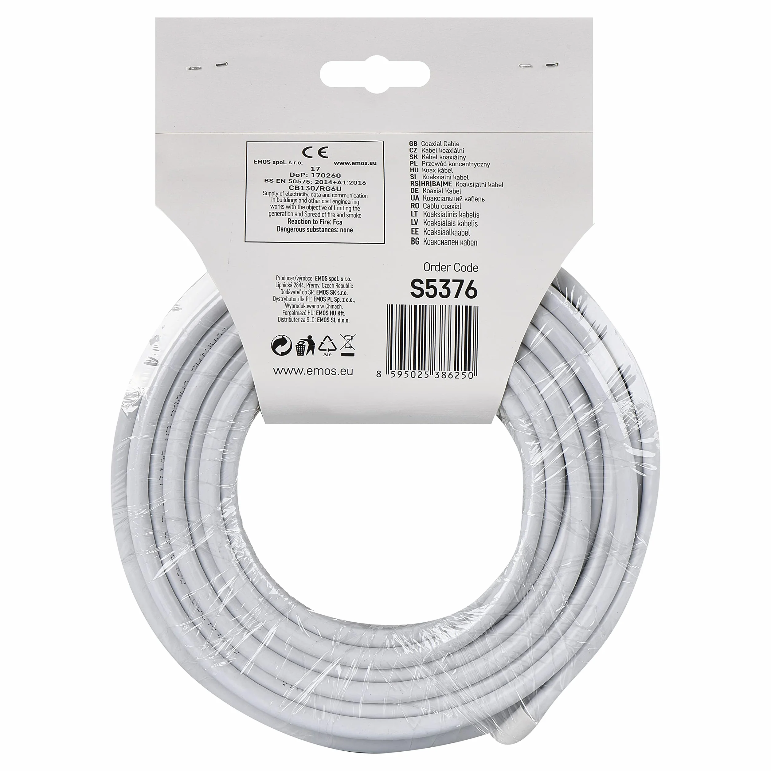Cable de antena coaxial EMOS CB130 20 m blanco blindaje 75 dB 75 ohmios