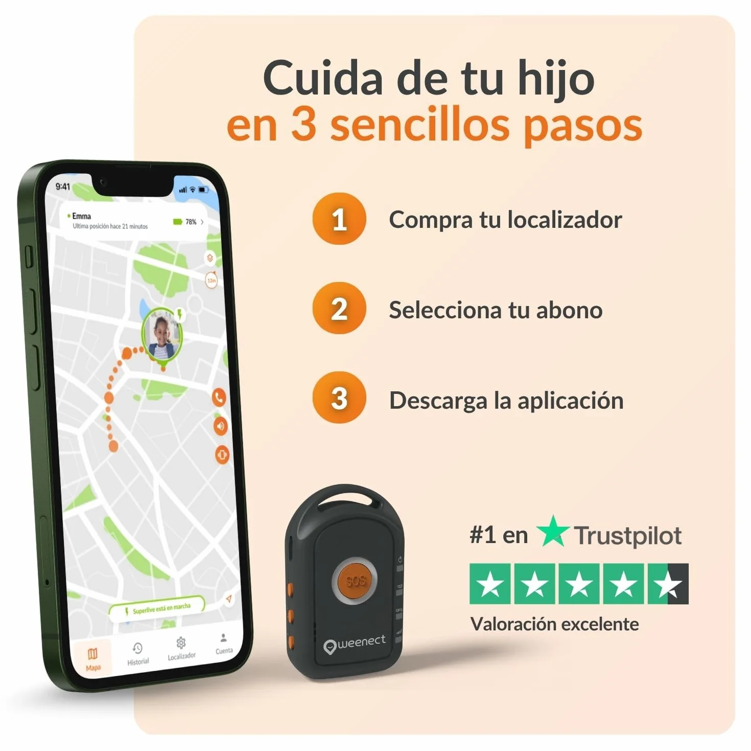 Weenect - GPS para niño | Sin límite de Distancia | 7 días de autonomía | Botón de Alerta | Teléfono de urgencia | 2G | Funciona con suscripción