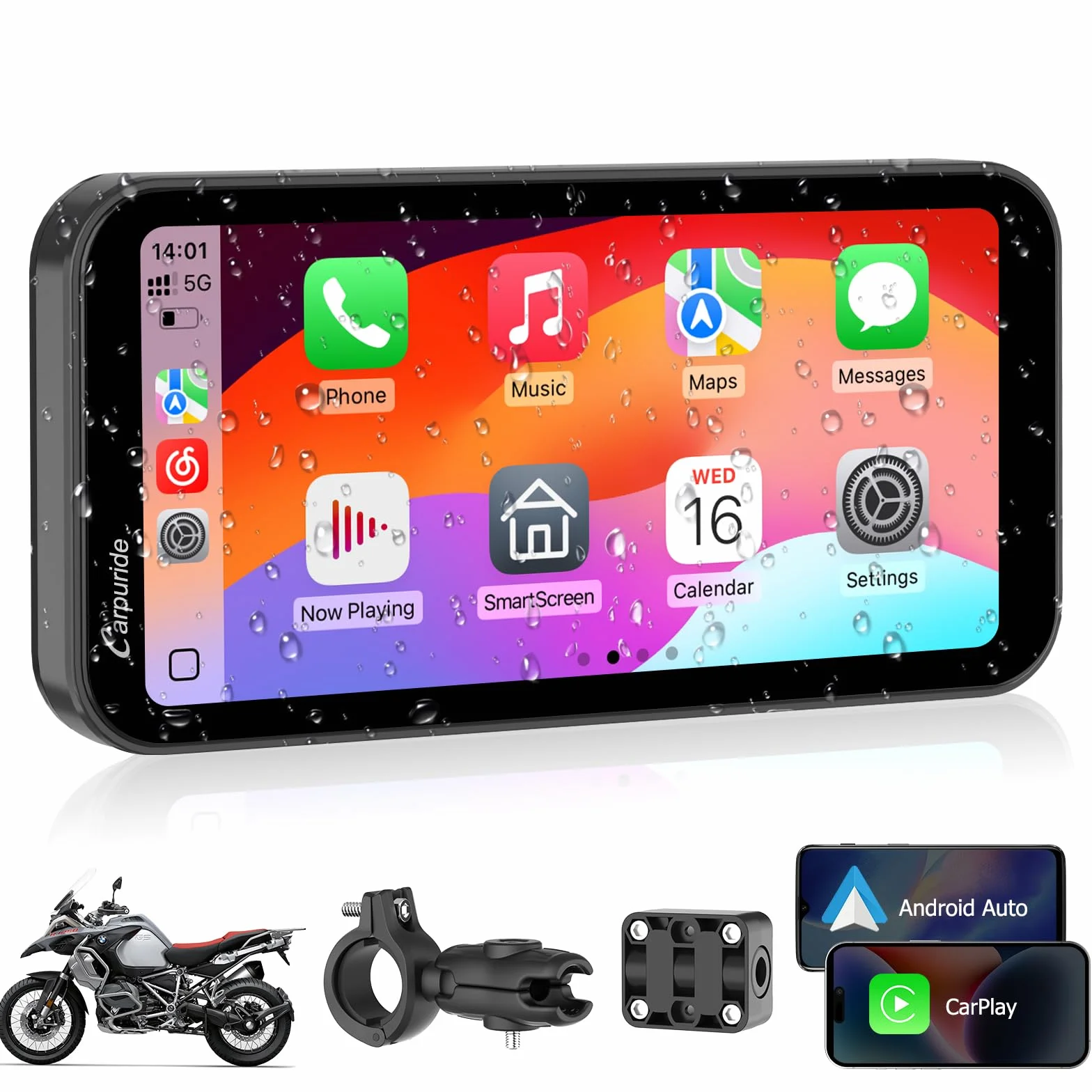 Carpuride W603 Pantalla Carplay Motocicleta 6,3" Inalámbrico Android Auto Impermeable GPS