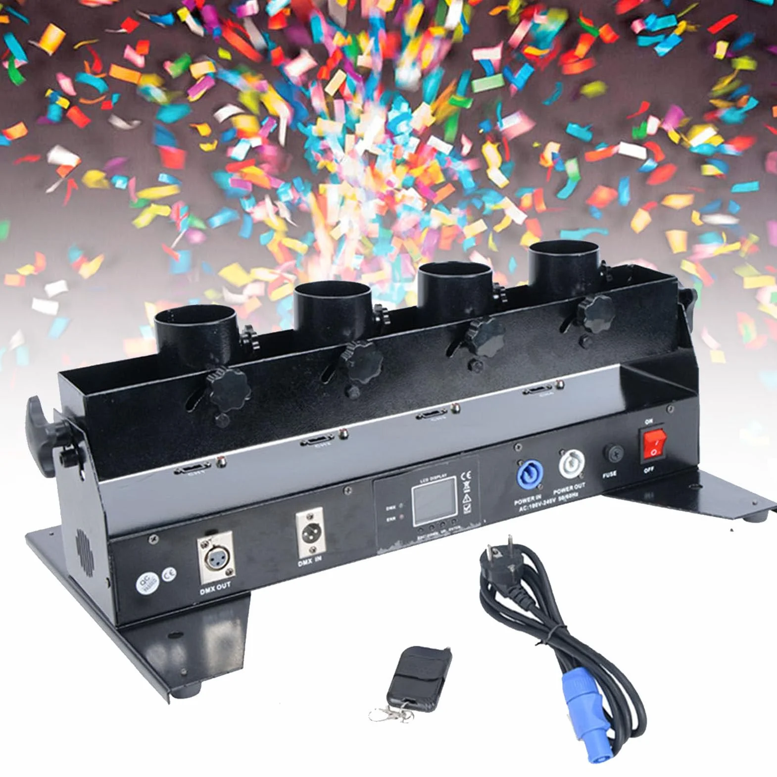 Máquina de Confeti Profesional, Lanzador de Confeti eléctrico de 4 Cabezales, cañón de Confeti DMX, Efecto de iluminación de Escenario, soplador de Confeti para Bodas, Fiestas, cumpleaños