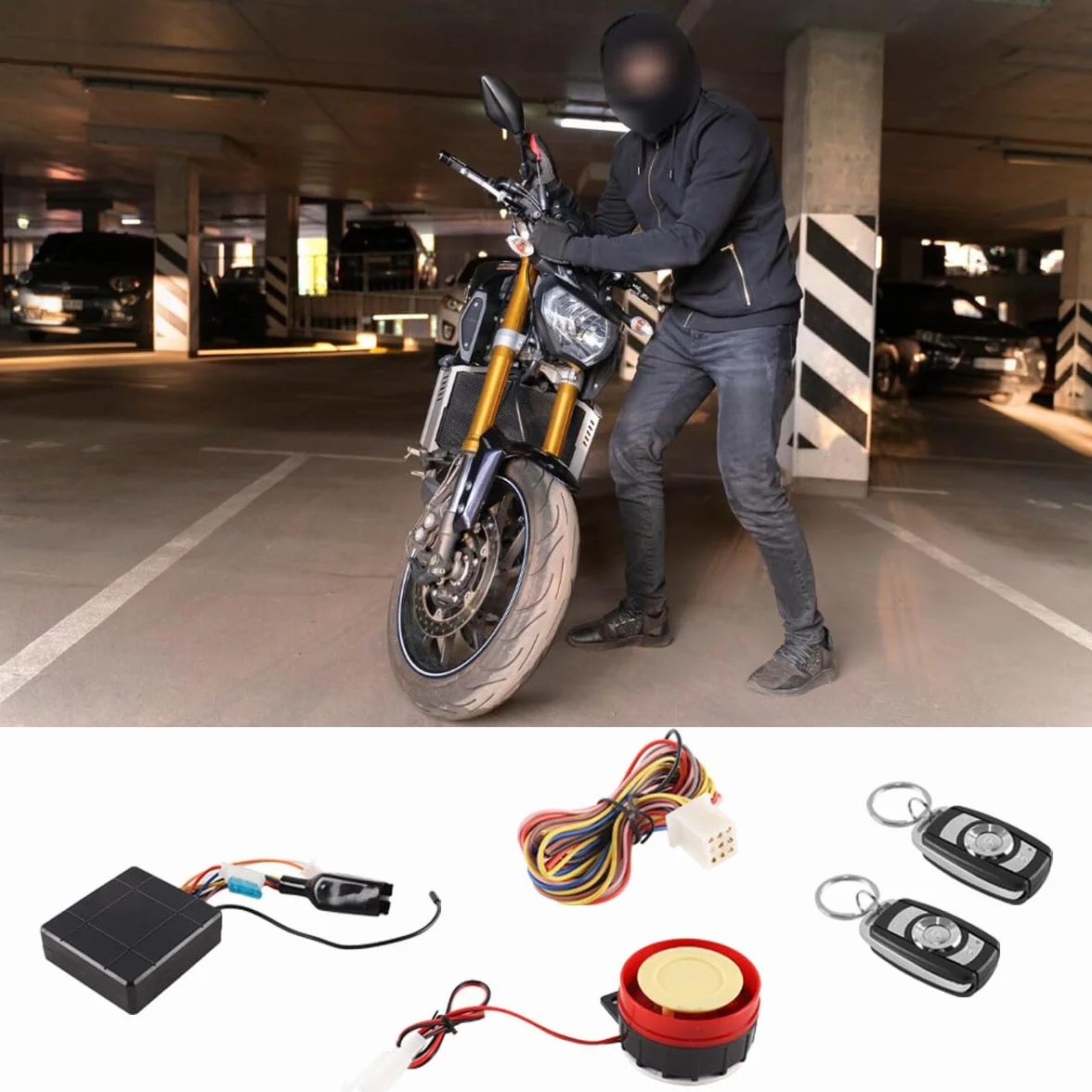 WANGCL Sistema de Alarma para Motocicleta, Alarma de Seguridad Antirrobo, 12V Universal, 125dB, Arranque de Motor a Control Remoto