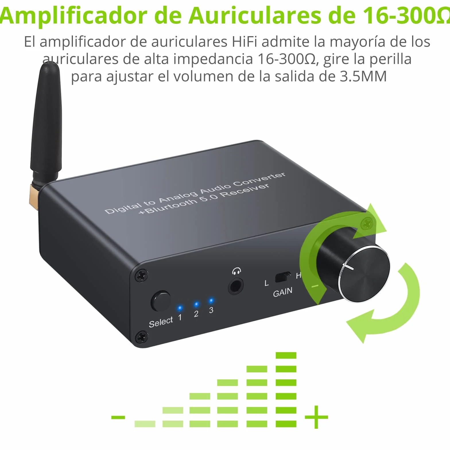LiNKFOR 192kHz Convertidor Digital Óptico a Analógico Bluetooth V5.0 DAC Amplificador de Auriculares