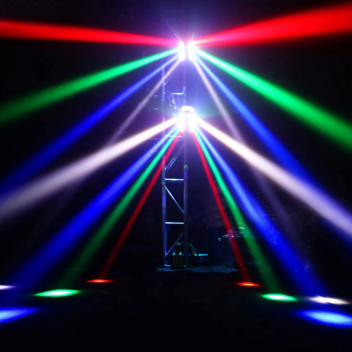 Luces de discoteca arcoíris, 8 luces LED de cabeza móvil para fiestas, luz de haz de araña activada por sonido
