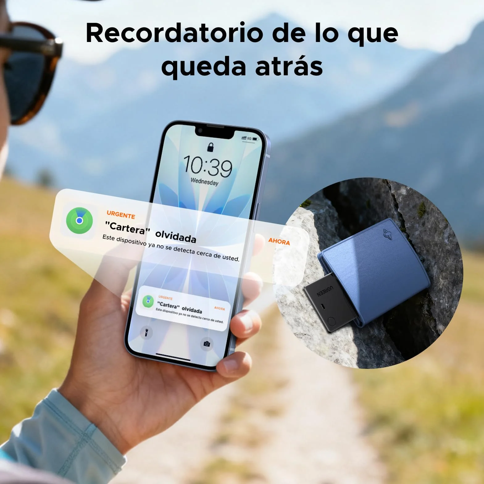 UGREEN FineTrack Slim Finder Tag Carga Inalámbrica Localizador Tracker Bluetooth Compatible con Apple Find My (Solo iOS) Ultra Fino Impermeable IP68 para Cartera Maleta