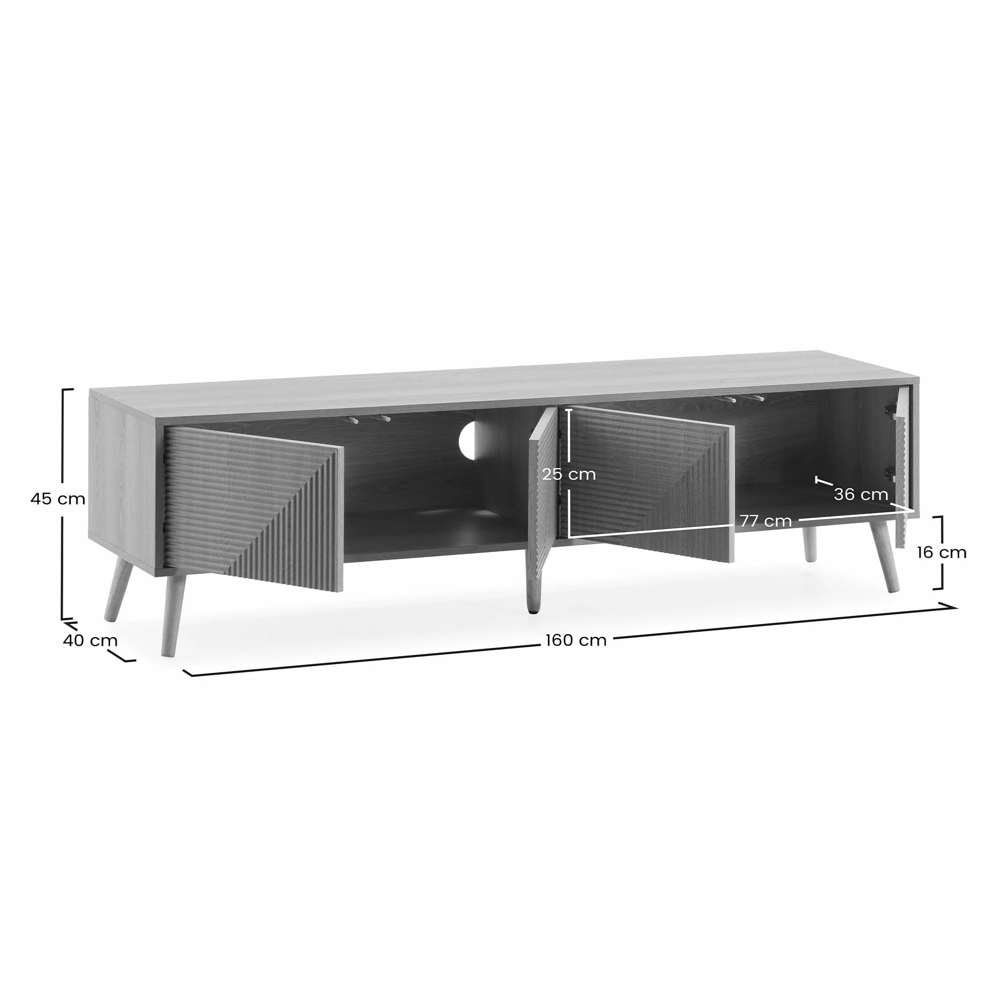 HOMN LIVING Mueble TV Telmo 4 Puertas Color Roble, 160 cm (Ancho) 40 cm (Profundo) 45 cm (Altura)
