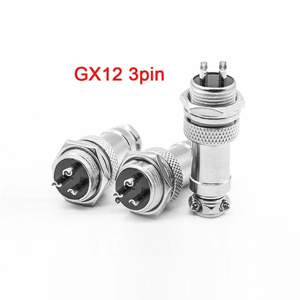 8 Set GX12 3-Pin Aviación Conector, 5A Enchufe, 12mm Macho Hembra Metal Conector, con Goma Tapa Protectora y Destornillador Phillips