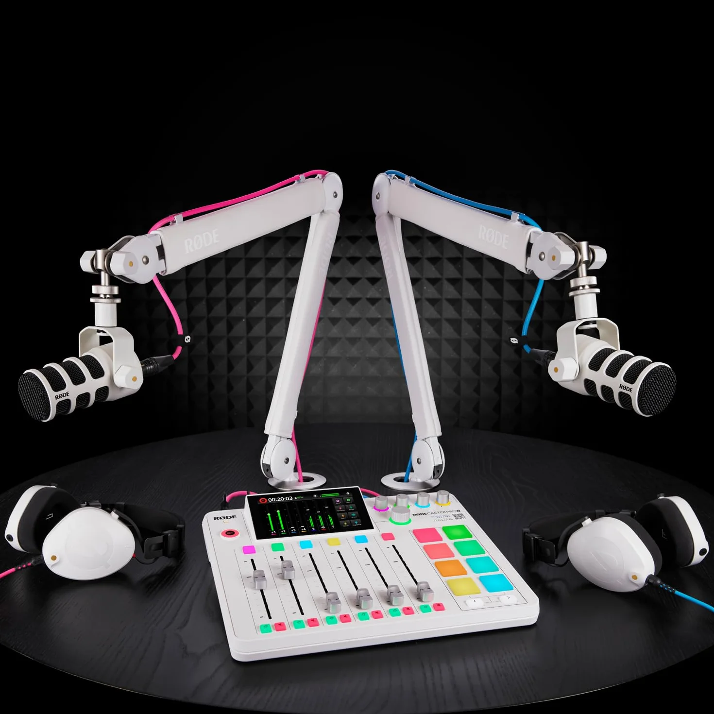 Rode Rodecaster Pro II Audio Production Studio Podcast Station - Estación de podcast con auriculares keepdrum, color blanco