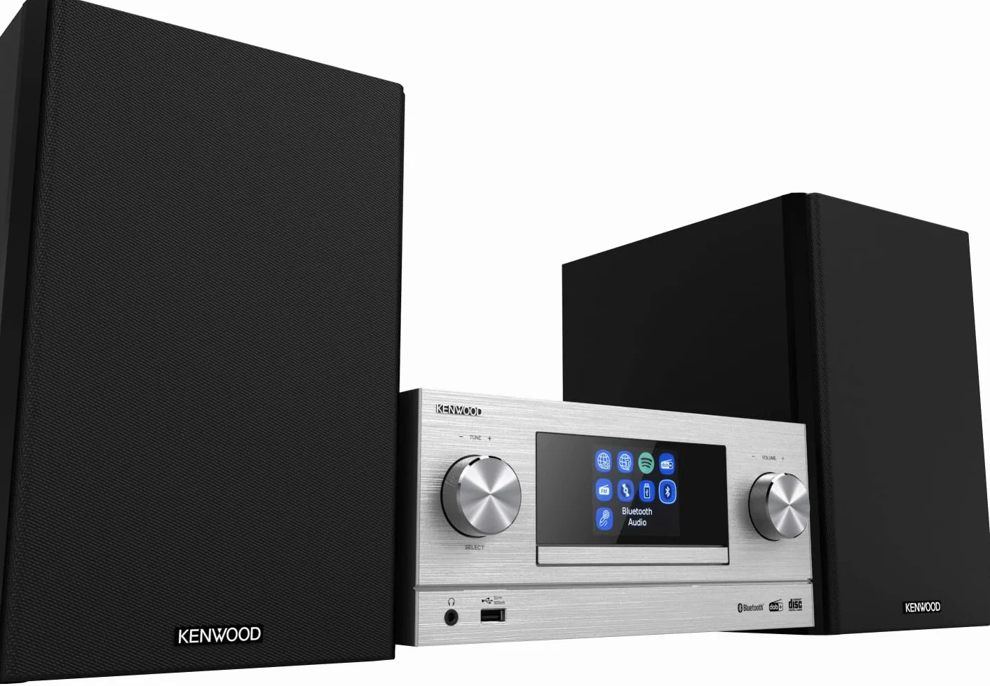 Kenwood M-9000S-S - Micro Sistema Hi-Fi con CD, Dab +, Radio por Internet, Spotify, FM, Bluetooth, USB y Gran Pantalla a Color TFT
