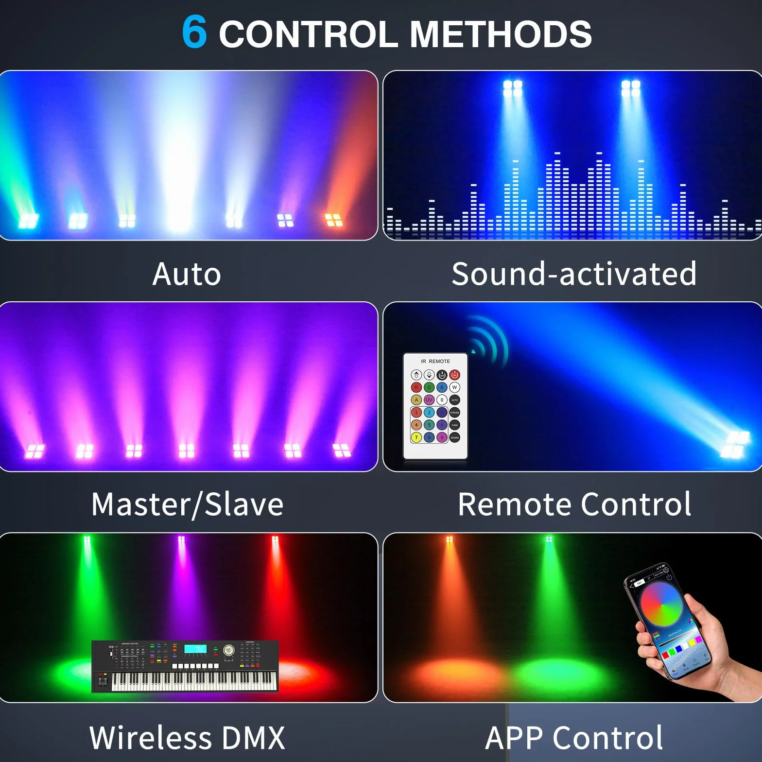 4PCS 100W Foco LED Par Light Batería Recargable,RGBWA+UV Luz de Escenario,Mini Luces Discoteca con Control Remoto/DMX/APP para Fiestas DJ Bar Show Boda Halloween Navidad
