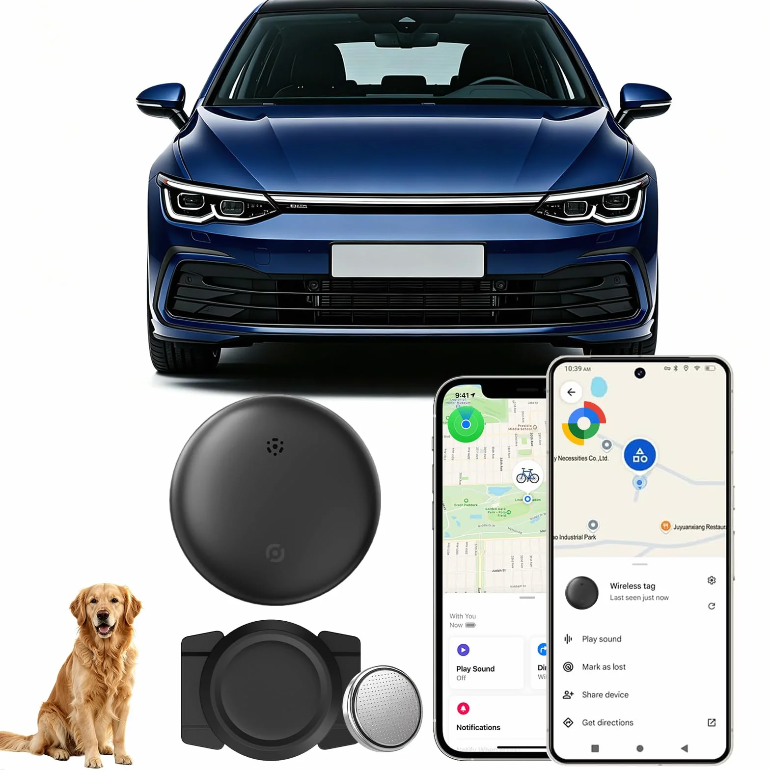 GPS Localizador para Coche, Rastreador Oculto Sin Cuota Mensual, Compatible con Find My iOS y Google Find Hub Android, Negro