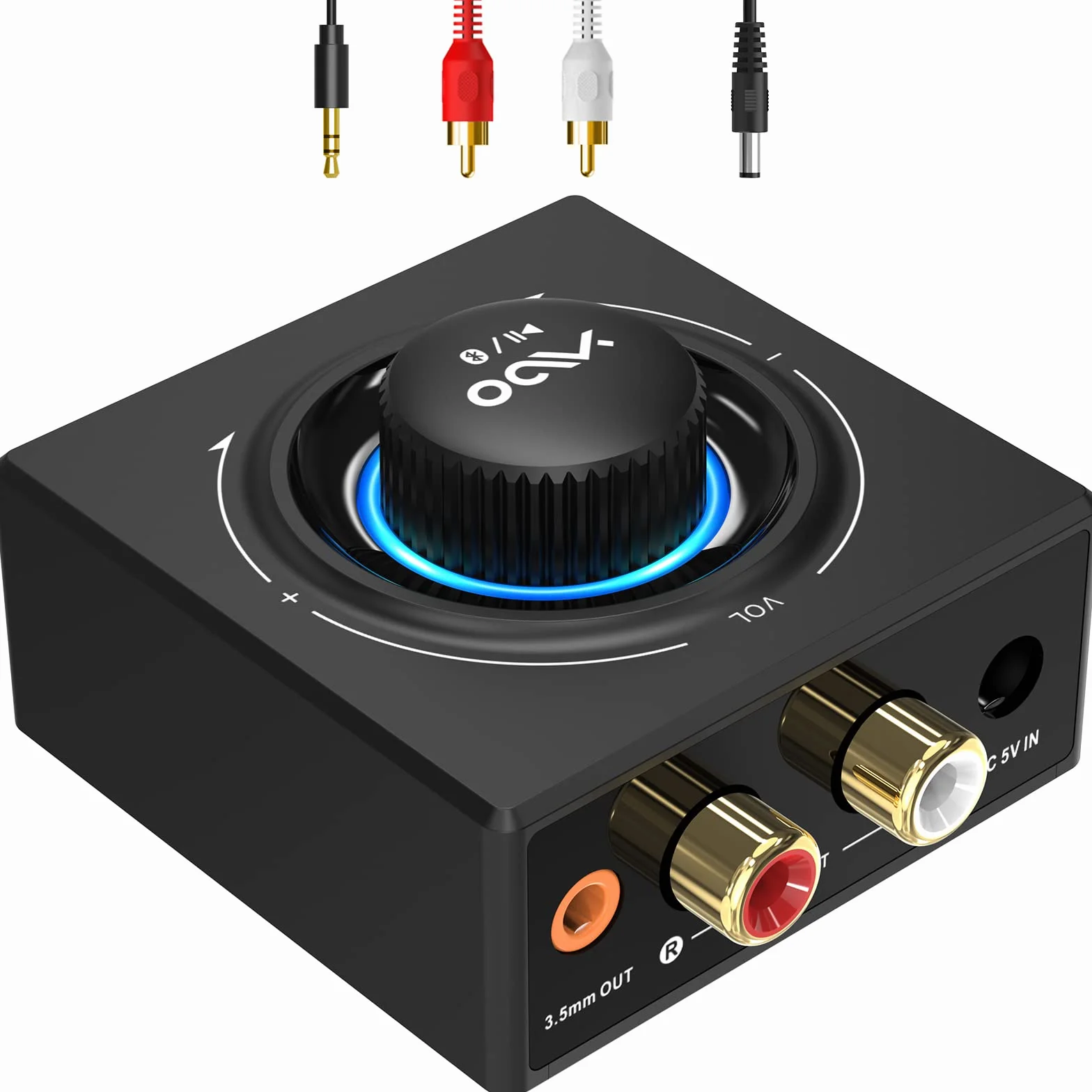 YMOO Receptor Bluetooth 5.3 HiFi Audio con RCA y 3,5mm Jack, Adaptador Bluetooth para Equipo de Música/Amplificador/Altavoz, 30M AUX Receiver Adapter Inalámbrico, Conexión Dual para Dos Altavoces