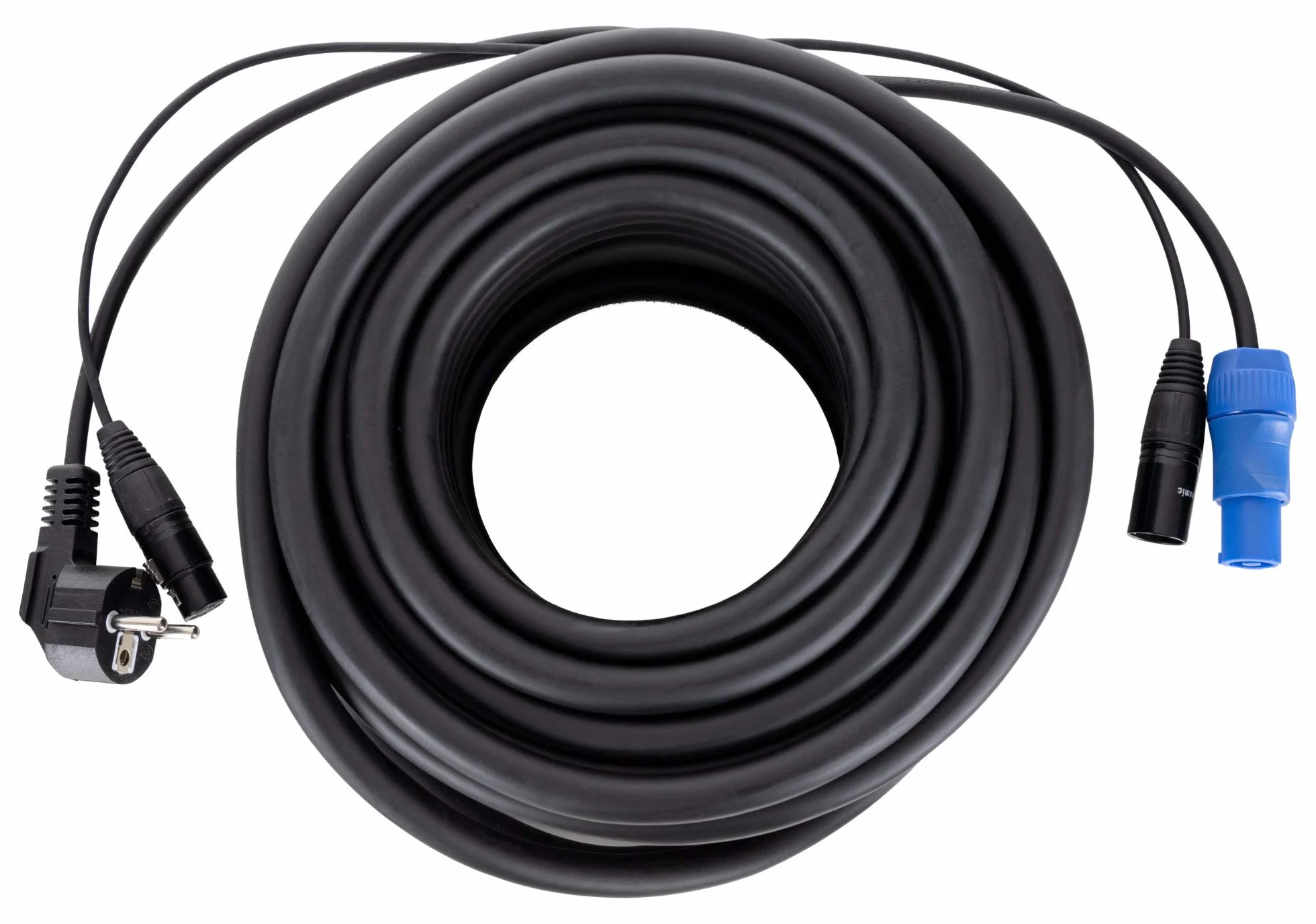 Pronomic Stage EUPPX-20 Cable Híbrido Euro/Powerplug/XLR 2x Set - Longitud: 2,5 m - Cable combinado para altavoces activos - Alimentación y señal en uno - Compatible con Powercon/Schuko - negro