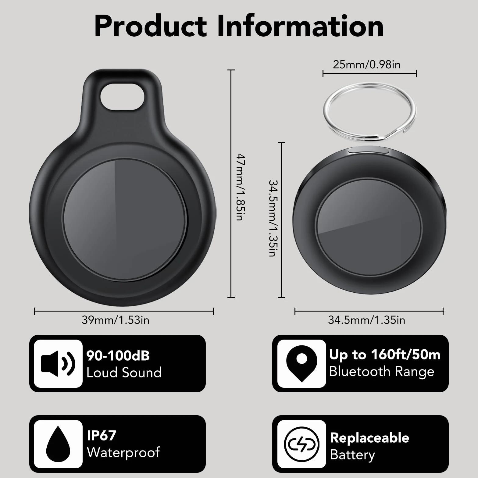 Air Tracker Tag 4 Pack, Localizador GPS, Smart Mini Localizador de Objetos Bluetooth con Apple Search (sólo iOS), IP67 Impermeable, Batería Reemplazable, Llaves/Coche/Mochila/Cartera/Maletas Viaje