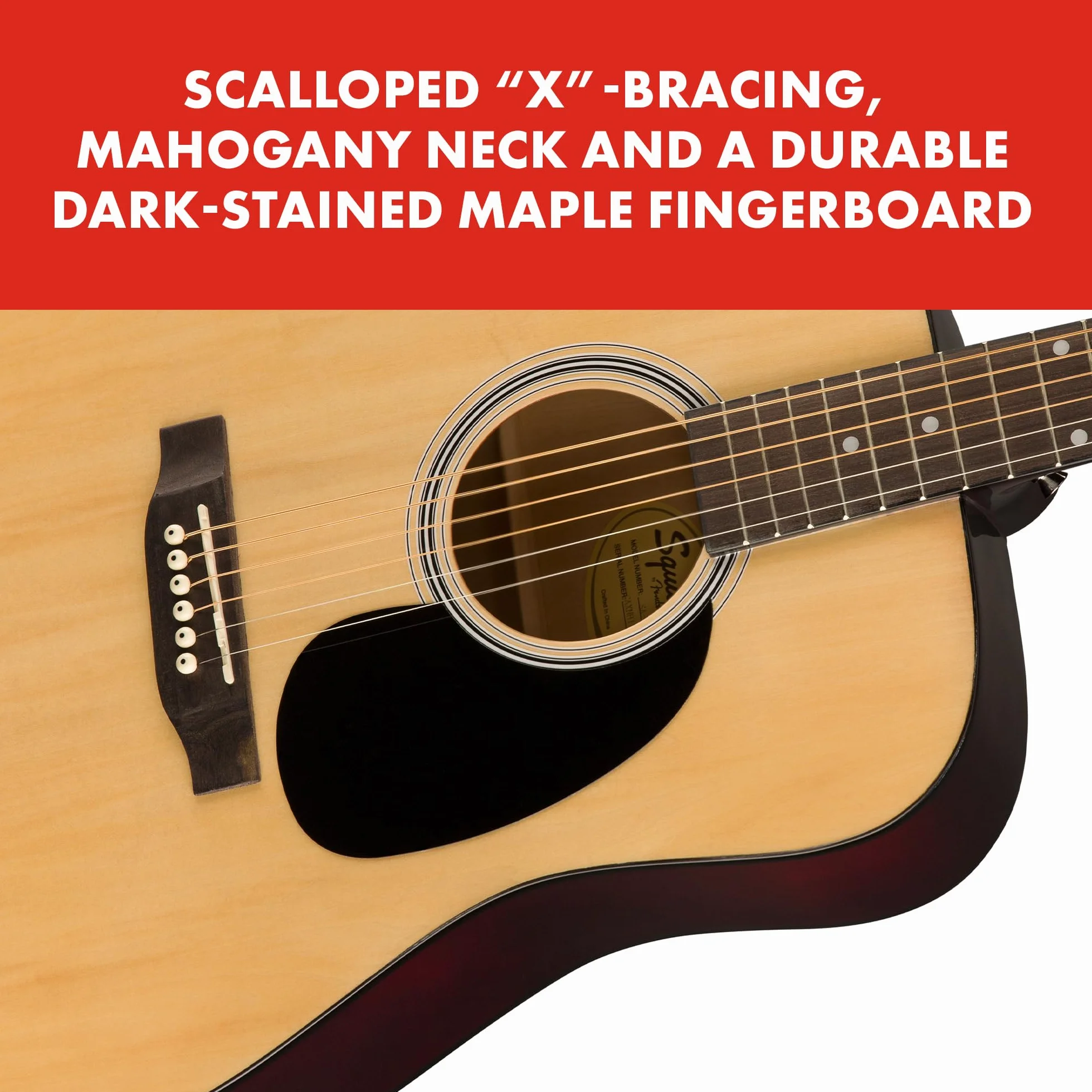 Squier by Fender SA-150 Dreadnought, Guitarra Acústica, Guitarra Ideal para Principiantes, Natural, Incluye cursos virtuales gratuitos en Fender Play