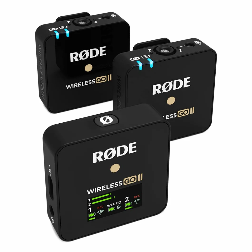 RØDE Wireless Go II Sistema inalámbrico de doble canal con micrófonos incorporados, transmisor doble, negro