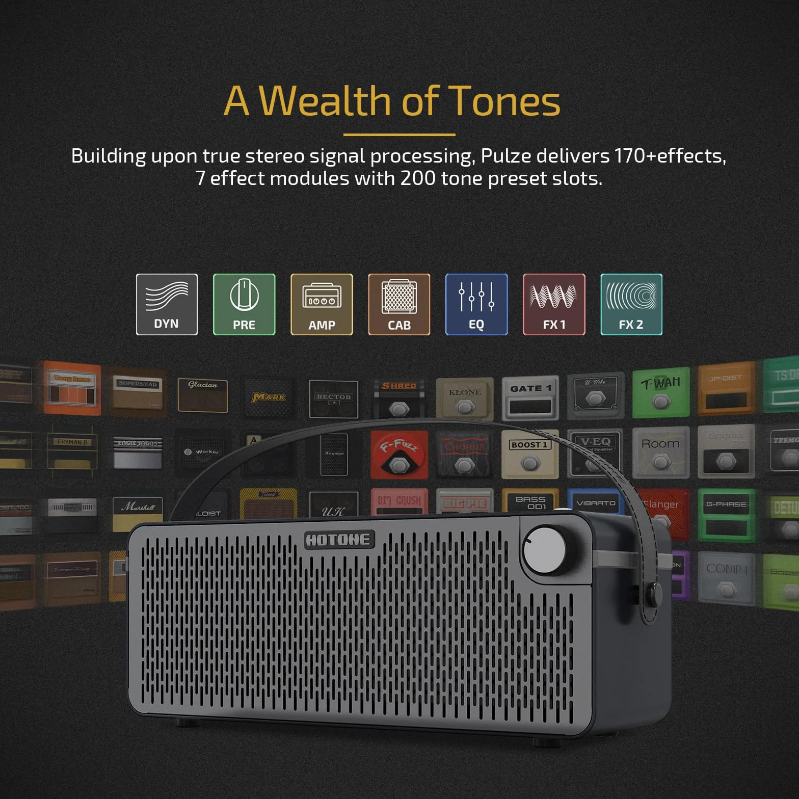 Hotone Amplificador de Guitarra Bluetooth Multifuncional con Pantalla Táctil Guitar Bass IR Cabinets with Multi FX Stereo Mobile App (Negro)