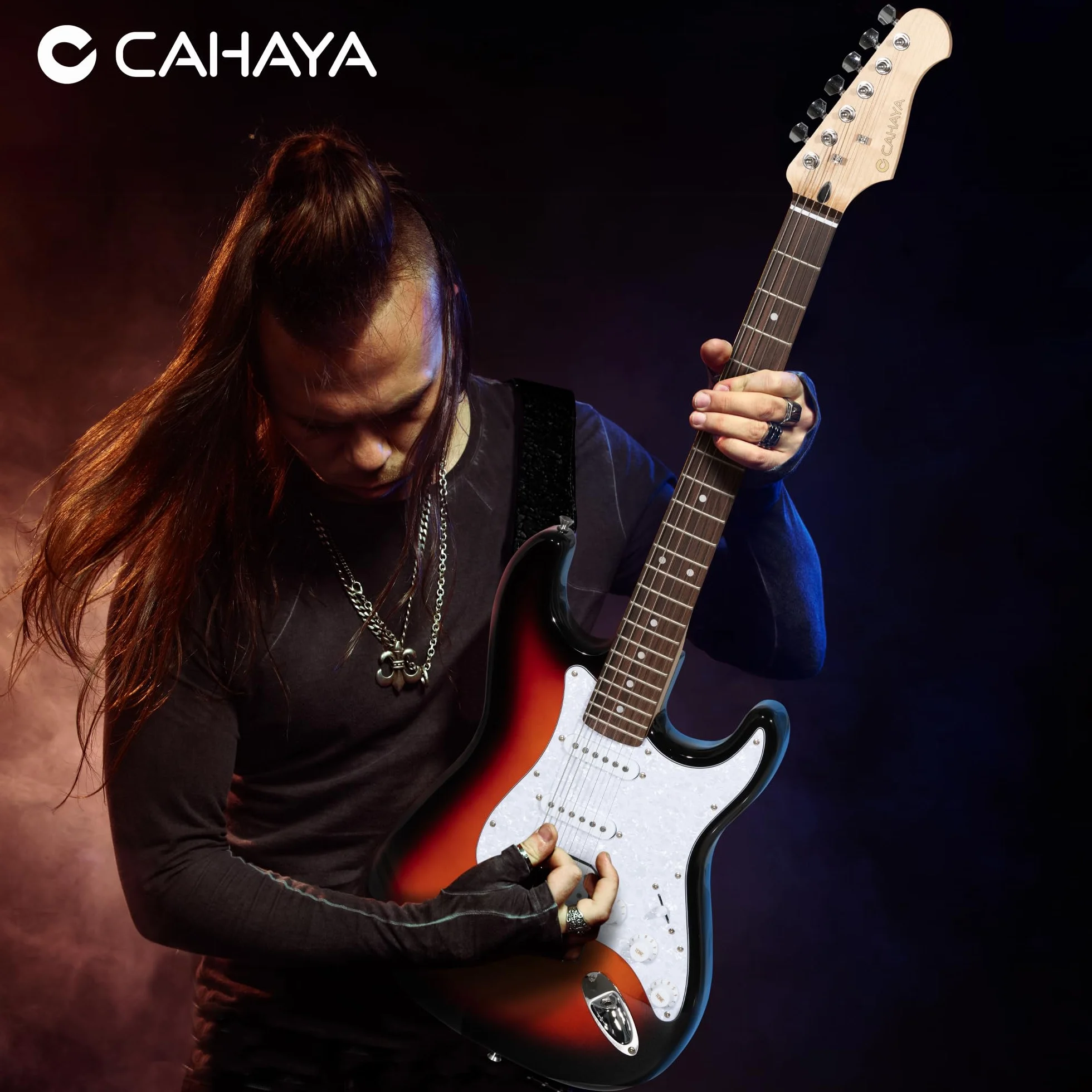 CAHAYA Kit de Guitarra Eléctrica Sunburst: CST100 con Pastillas S-S-H, Mástil de Arce, Cuerpo de Álamo, Diapasón de Laurel. Incluye Amplificador de 10W y Funda de 600D
