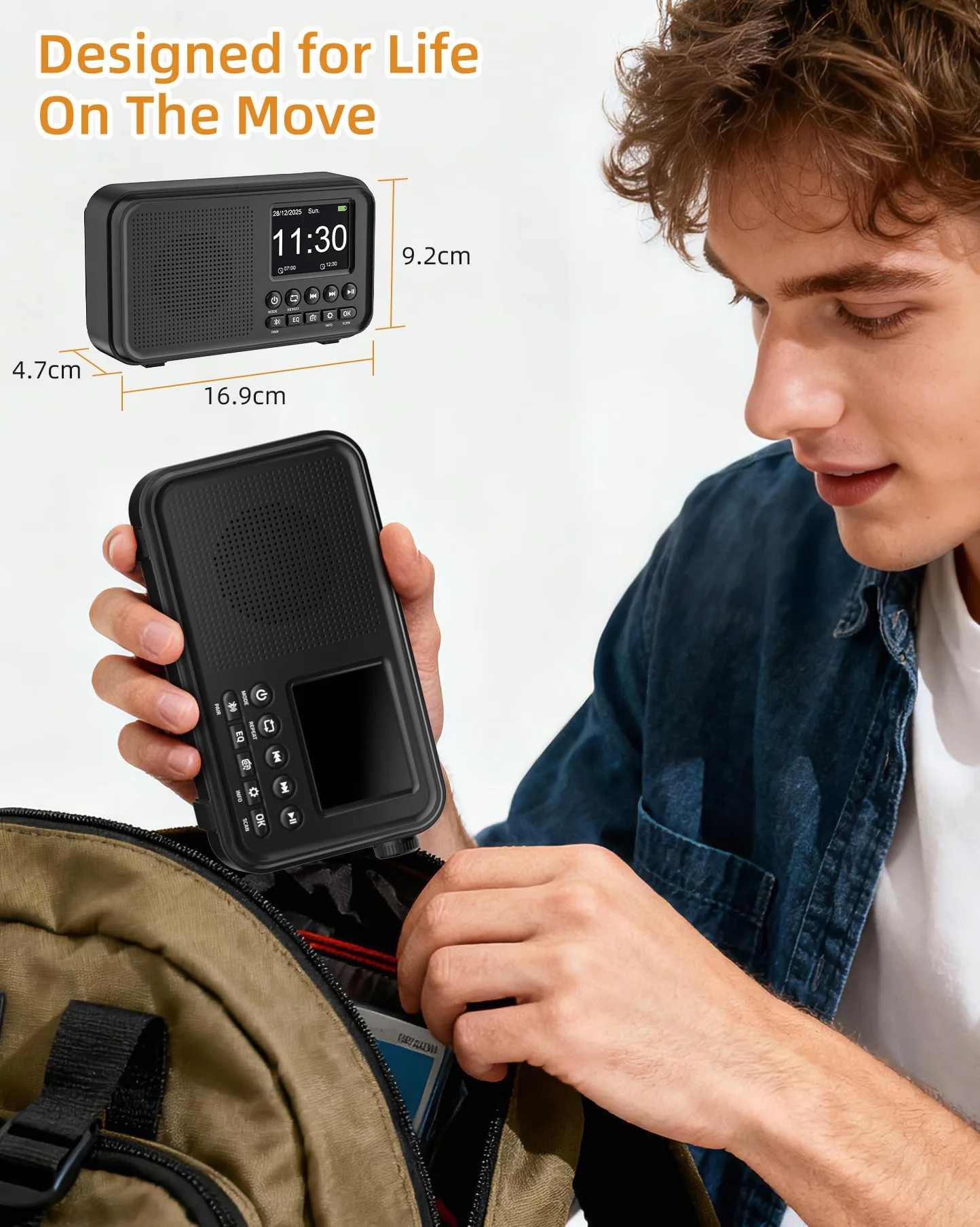 Mesqool Radio Digital Dab&FM con Bluetooth, Batería Recargable de 3000mAh, Compatibilidad con Tarjetas TF de 64GB, Carga Tipo C, Toma de Auriculares, 40 Presintonías FM & 40 Dab, Doble Alarma